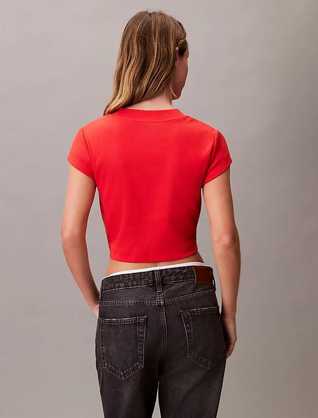 Calvin Klein Calvin Klein Kadın Yuvarlak Yaka Kısa Kollu Kısa Kırmızı T-Shirt LV047AB802-TNC