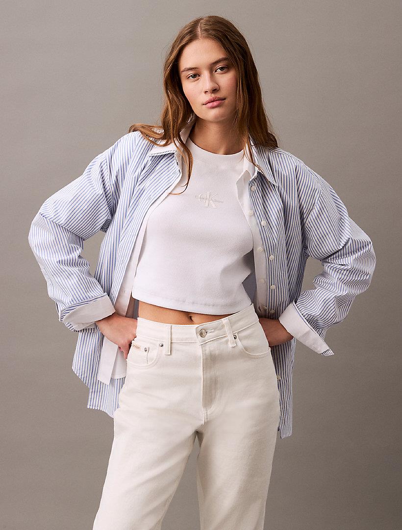 Calvin Klein Calvin Klein Kadın Yuvarlak Yaka Kısa Kollu Kısa Beyaz T-Shirt LV047AB802-YAA