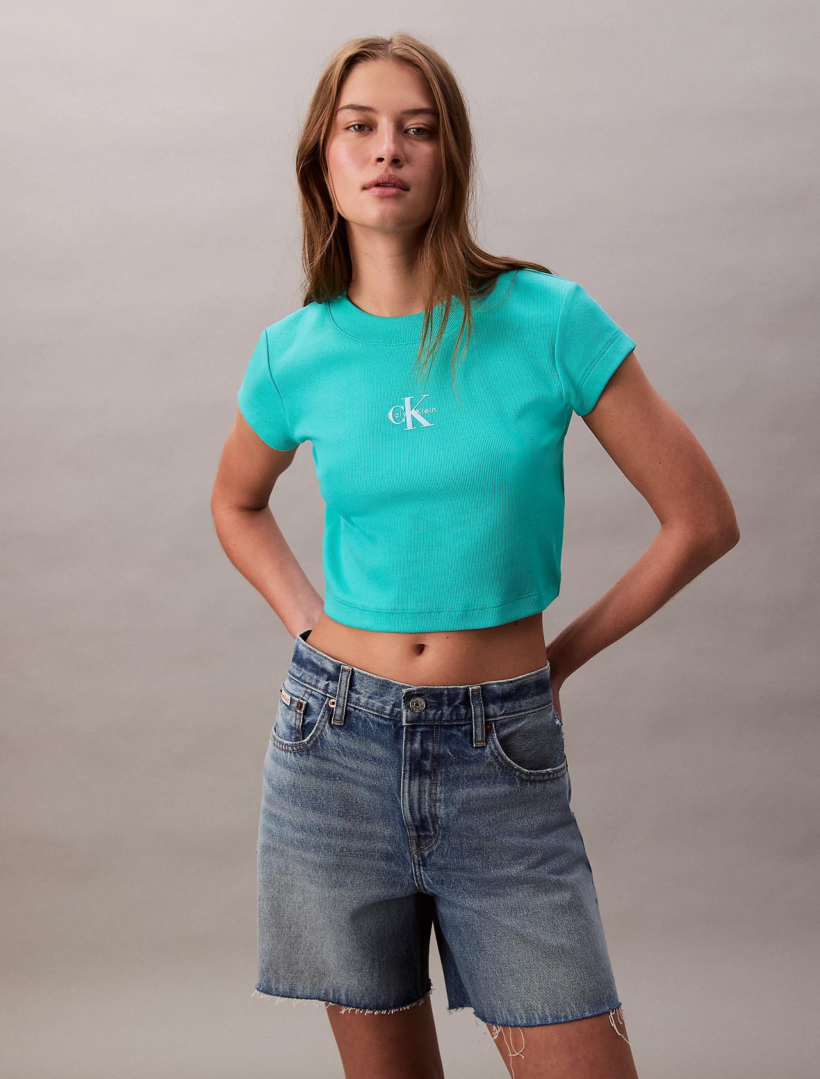 Calvin Klein Calvin Klein Kadın Yuvarlak Yaka Kısa Kollu Kısa Yeşil T-Shirt LV047AB802-XDZ