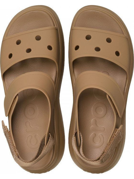 Crocs Crocs Kadın Yüksek Platform Tabanlı Y Kayışlı Kahverengi Sandalet 211755-2EY