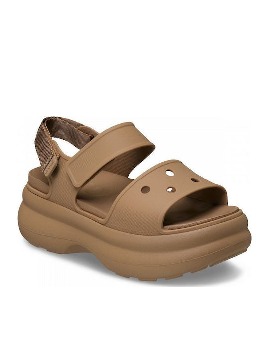 Crocs Crocs Kadın Yüksek Platform Tabanlı Y Kayışlı Kahverengi Sandalet 211755-2EY