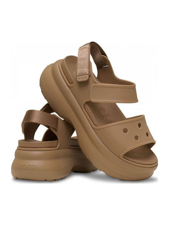 Crocs Crocs Kadın Yüksek Platform Tabanlı Y Kayışlı Kahverengi Sandalet 211755-2EY