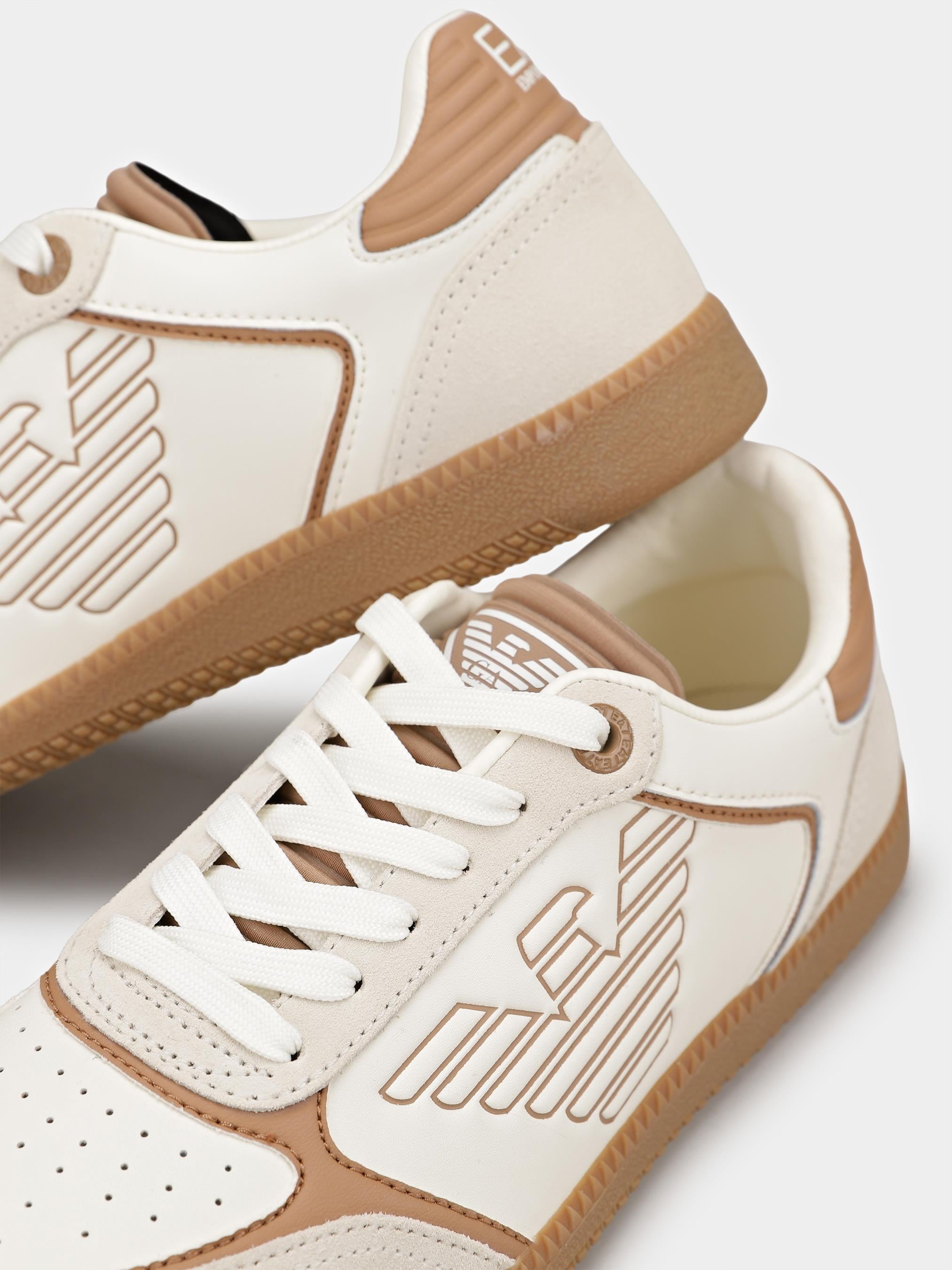EA7 Ea7 Erkek Bağcıklı Marka Logolu Spor Stil Beyaz-Kahverengi Sneaker 7X000405 AF19826-MZ333