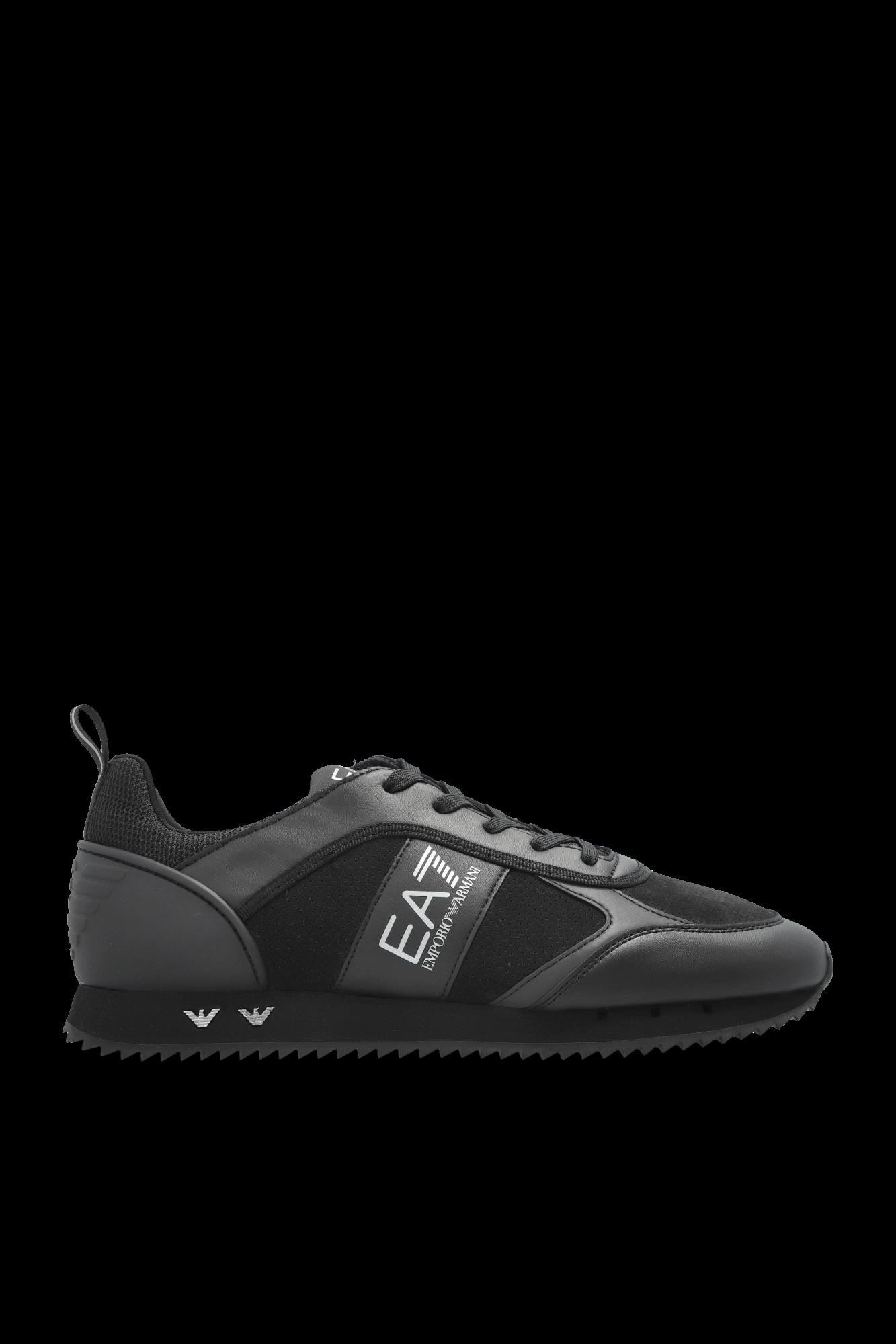 EA7 Ea7 Erkek Burun ve Topuk Kısımları Deri Detaylı Düz Siyah Sneaker 7X000336 AF18612-MC061