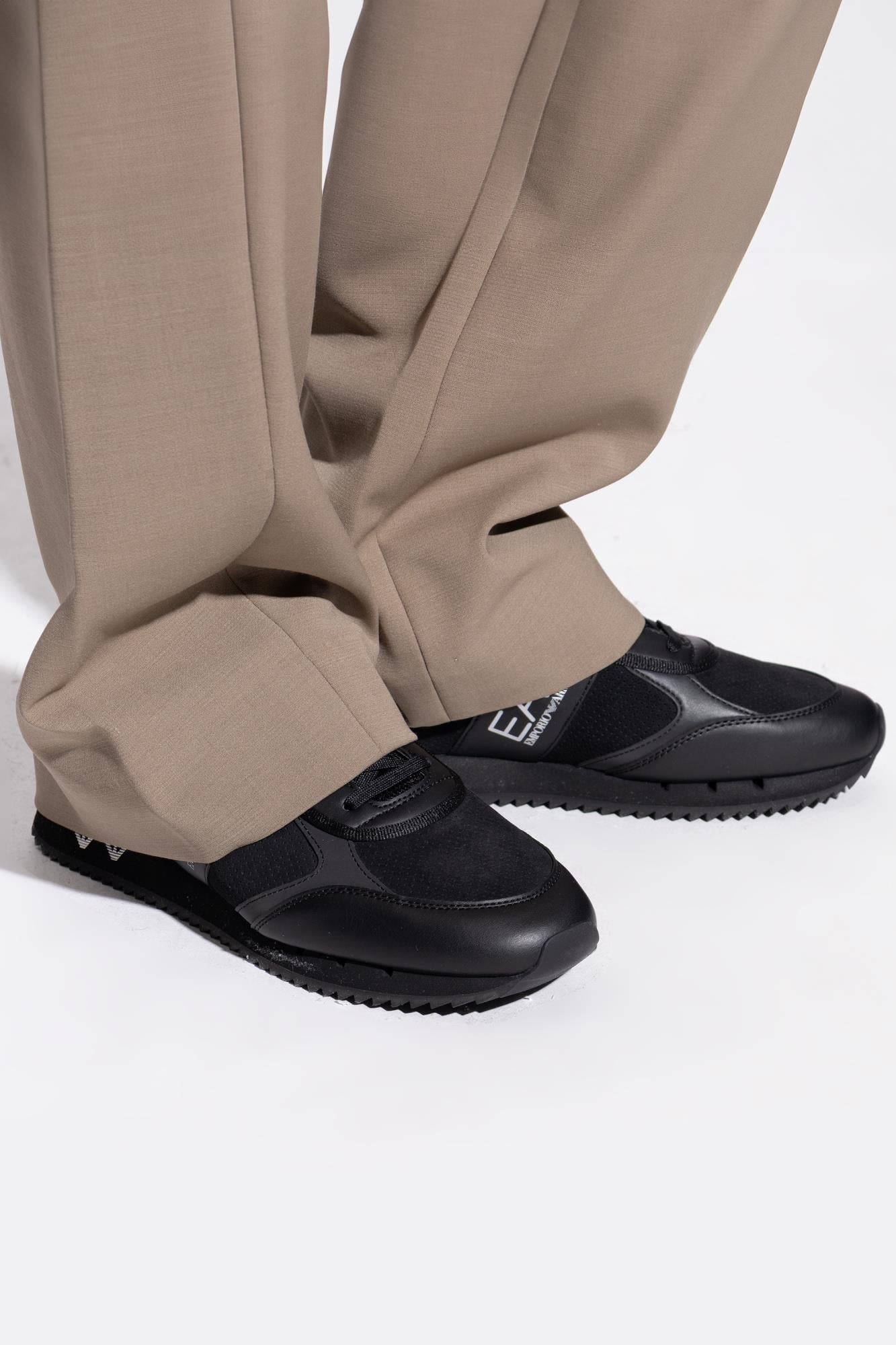 EA7 Ea7 Erkek Burun ve Topuk Kısımları Deri Detaylı Düz Siyah Sneaker 7X000336 AF18612-MC061