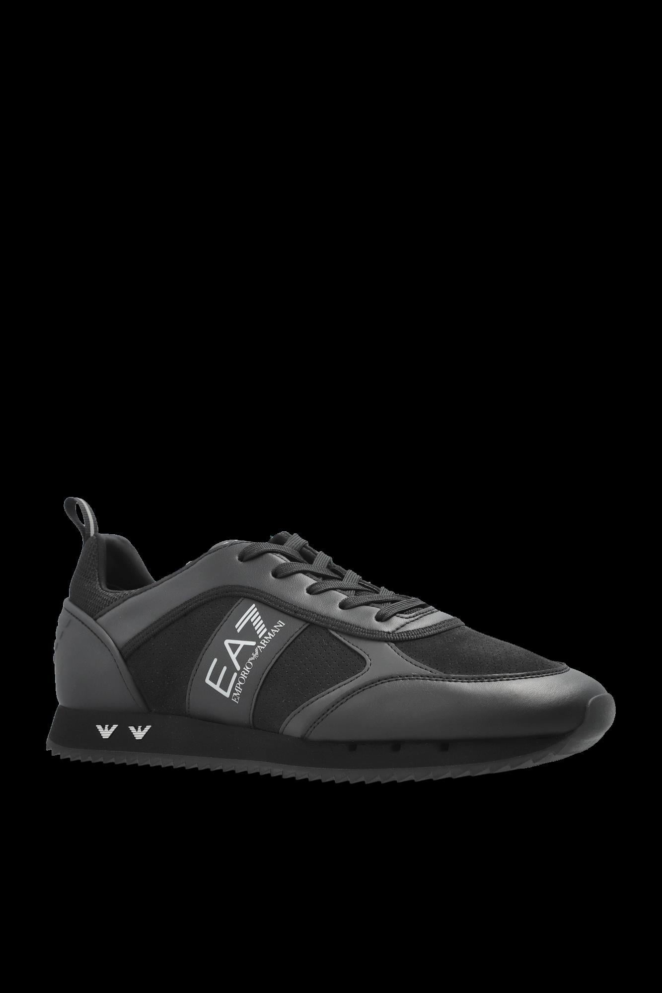 EA7 Ea7 Erkek Burun ve Topuk Kısımları Deri Detaylı Düz Siyah Sneaker 7X000336 AF18612-MC061