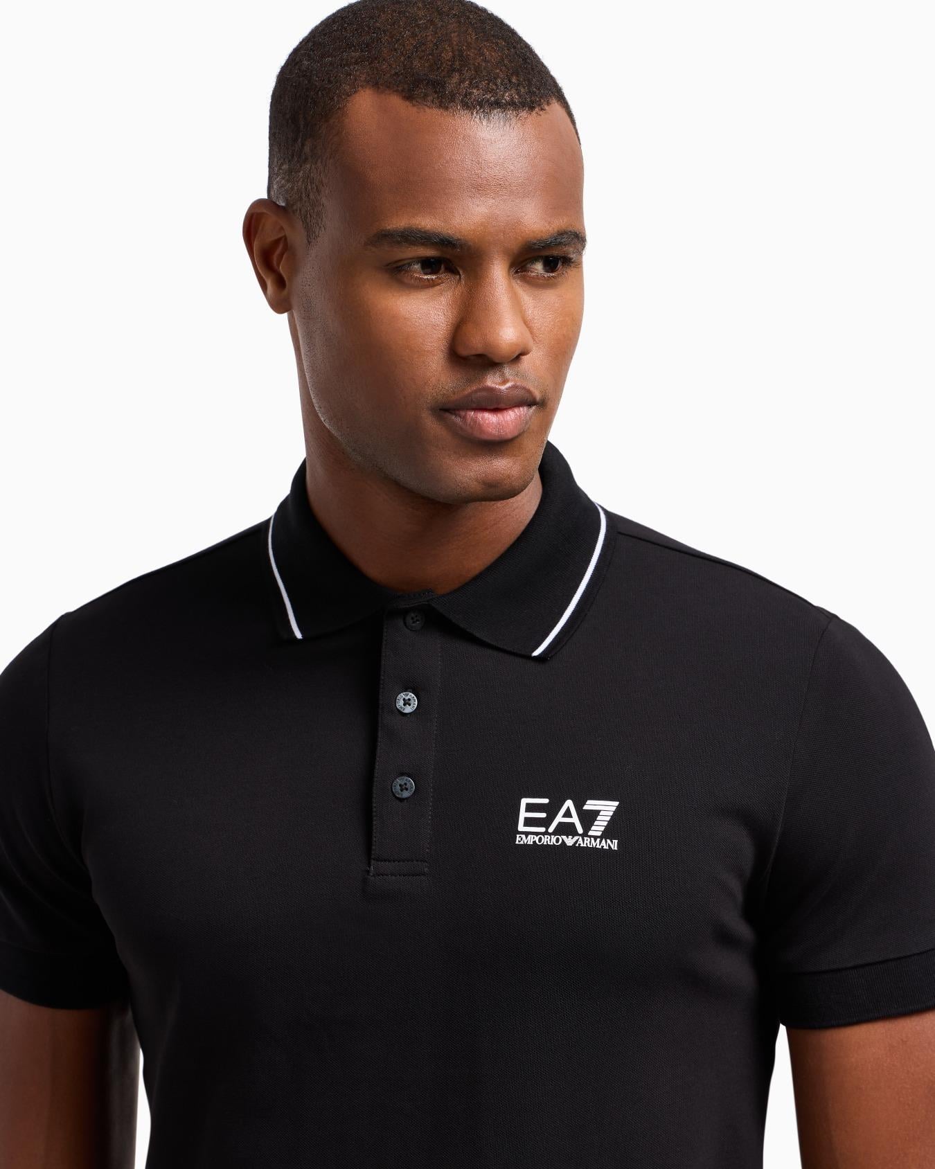 EA7 Ea7 Erkek Dokuma Kumaş Kısa Kol Düz Model Siyah Polo Yaka T-Shirt 8NPF16 PJVUZ-1200