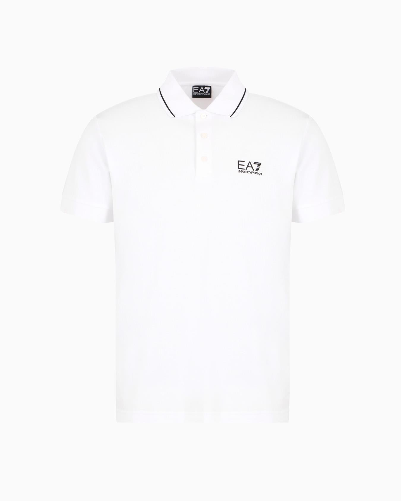 EA7 Ea7 Erkek Dokuma Kumaş Kısa Kol Düz Model Beyaz Polo Yaka T-Shirt 8NPF16 PJVUZ-1100
