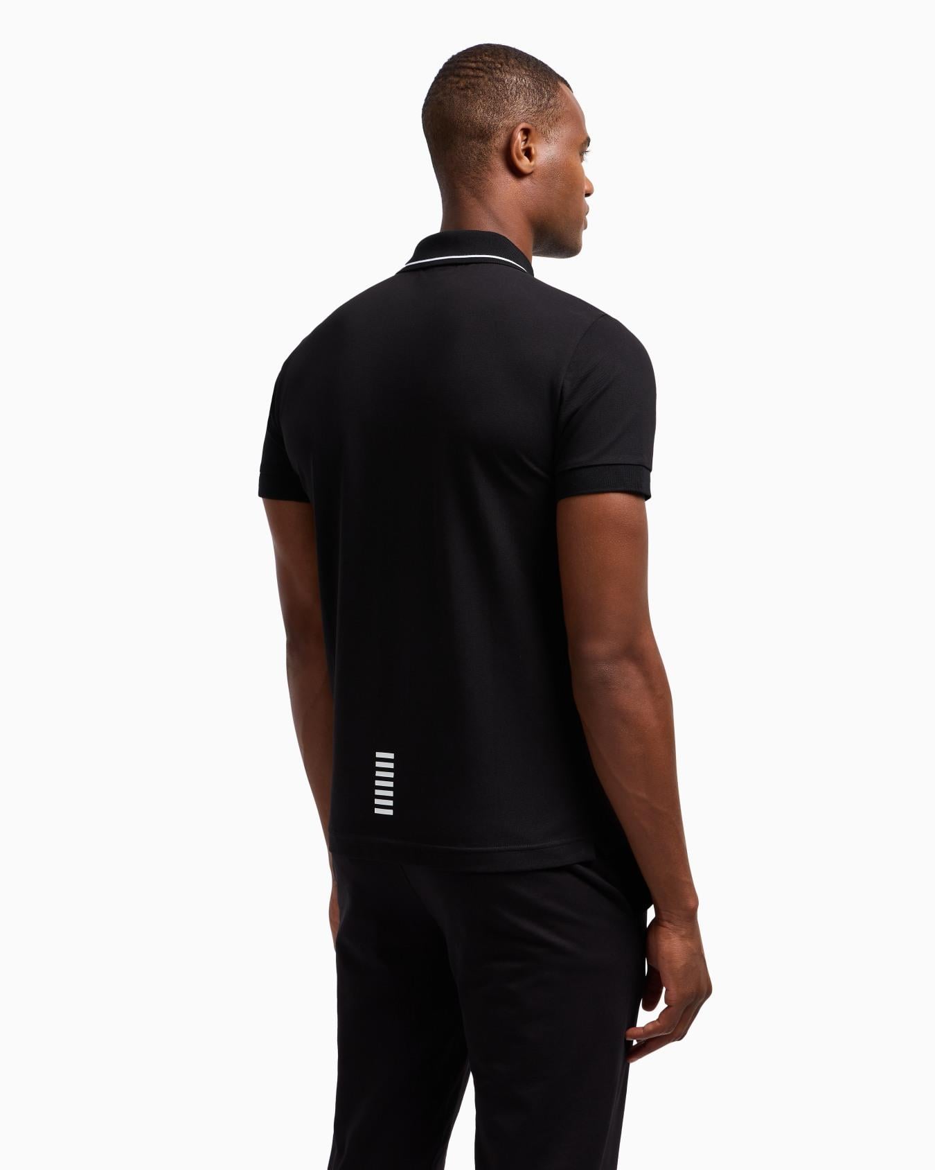 EA7 Ea7 Erkek Dokuma Kumaş Kısa Kol Düz Model Siyah Polo Yaka T-Shirt 8NPF16 PJVUZ-1200