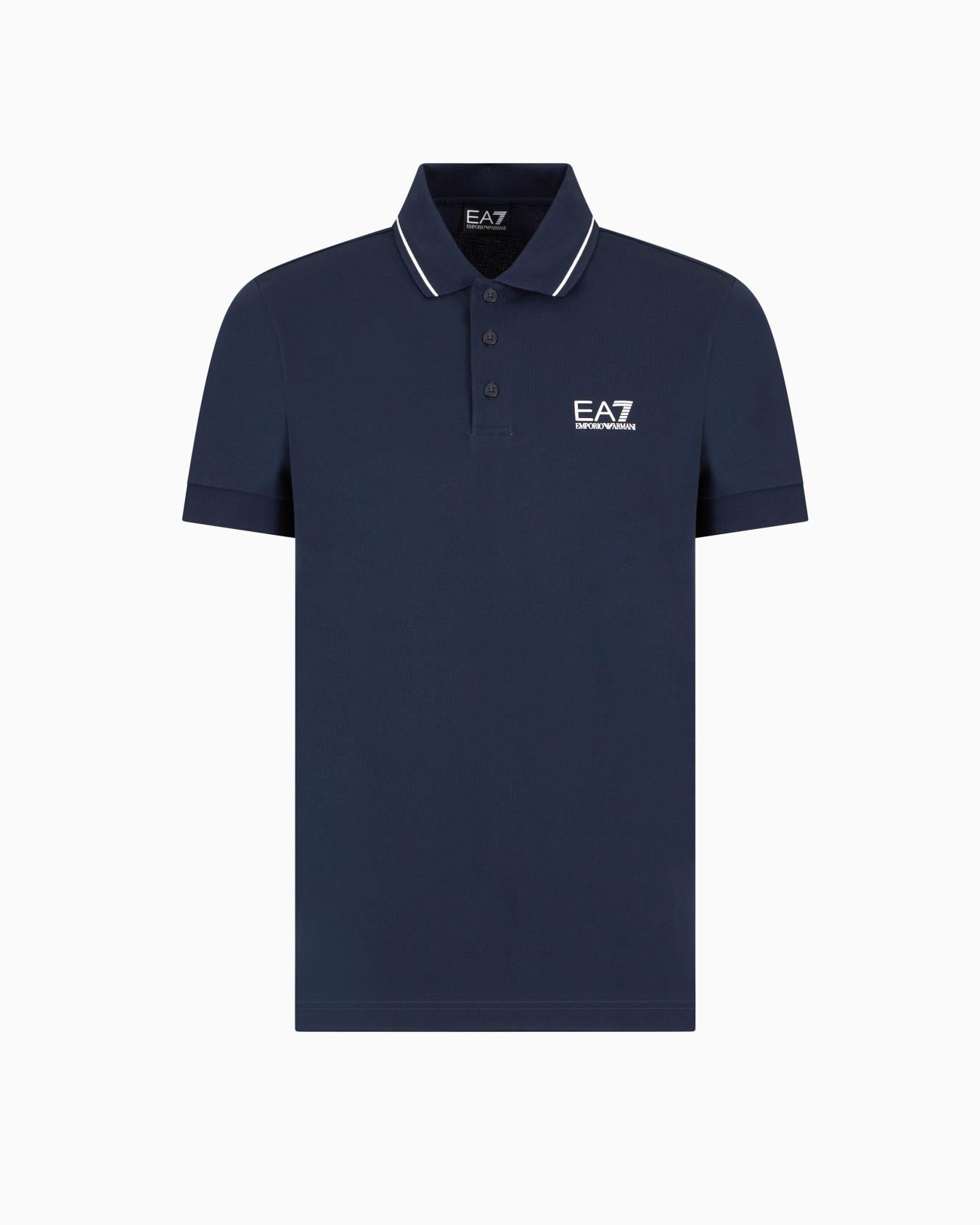 EA7 Ea7 Erkek Dokuma Kumaş Kısa Kol Düz Model Mavi Polo Yaka T-Shirt 8NPF16 PJVUZ-1562