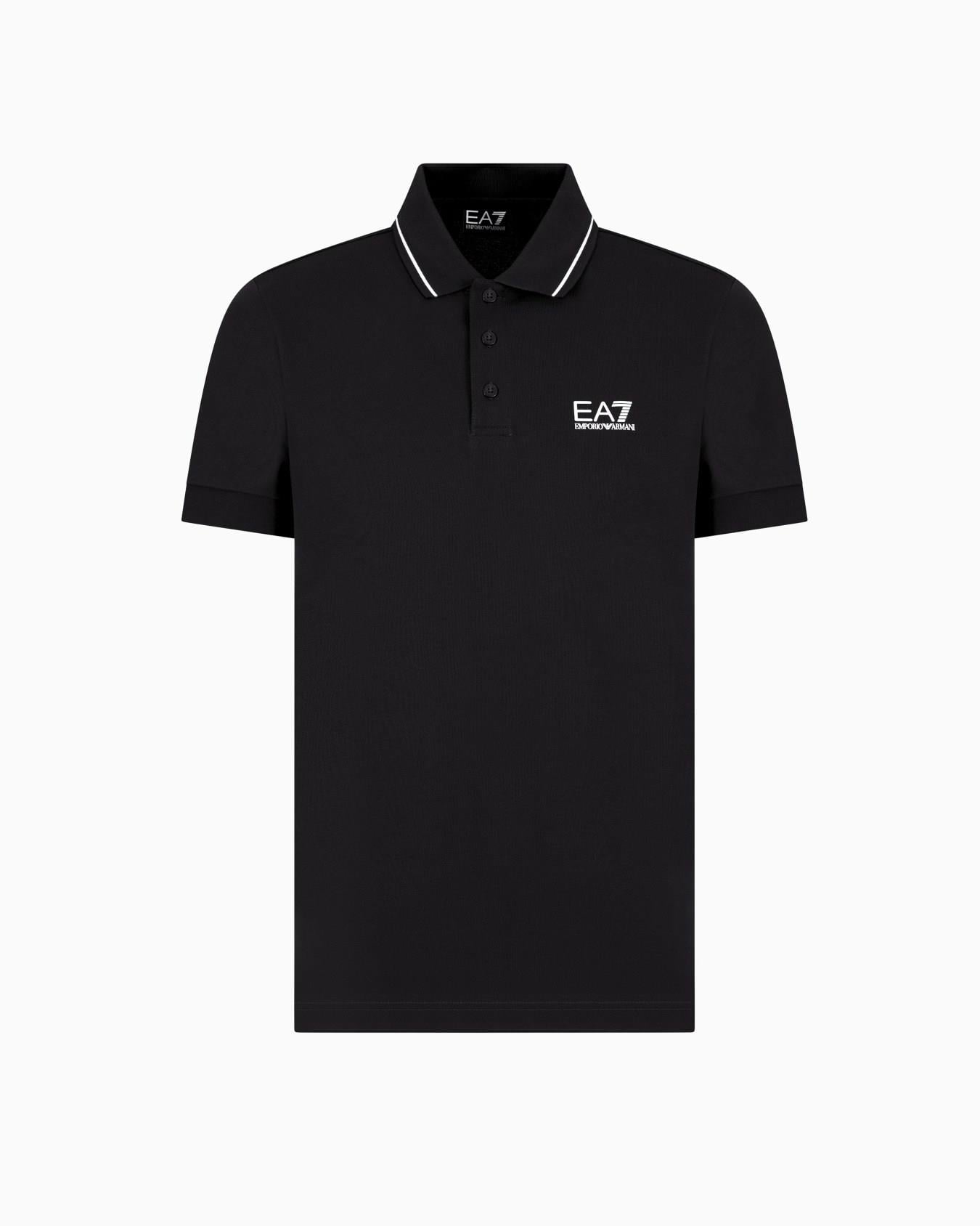 EA7 Ea7 Erkek Dokuma Kumaş Kısa Kol Düz Model Siyah Polo Yaka T-Shirt 8NPF16 PJVUZ-1200