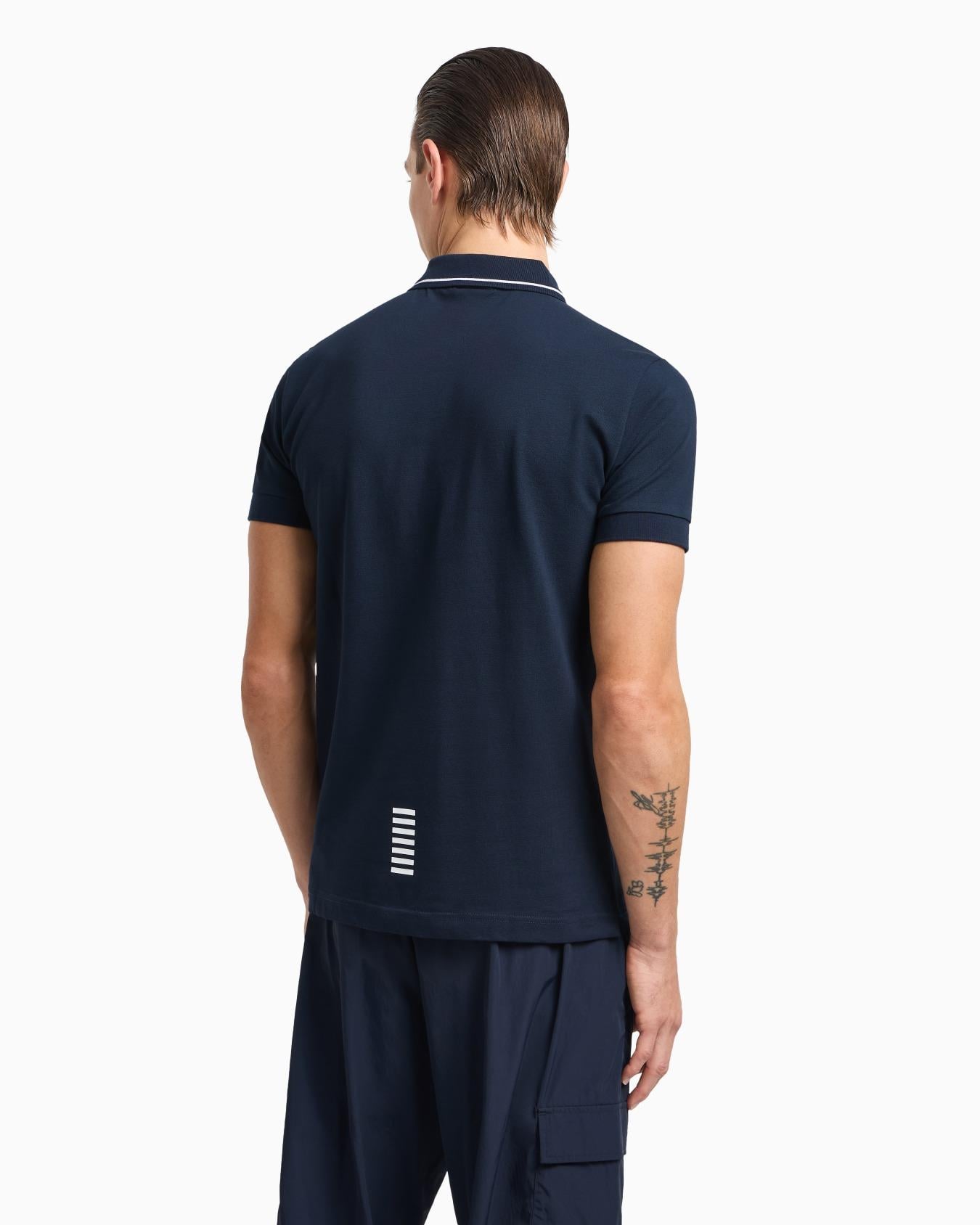 EA7 Ea7 Erkek Dokuma Kumaş Kısa Kol Düz Model Mavi Polo Yaka T-Shirt 8NPF16 PJVUZ-1562