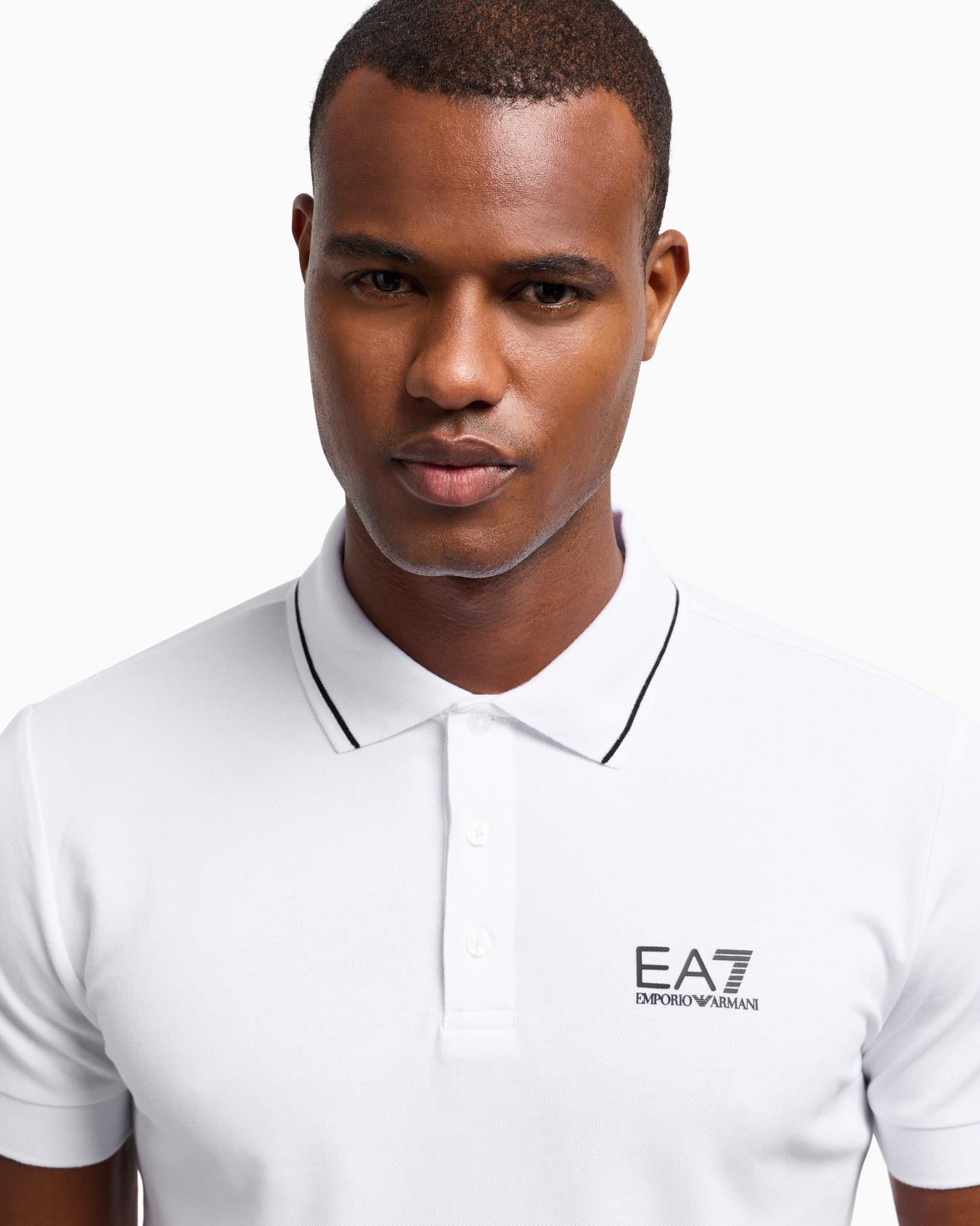 EA7 Ea7 Erkek Dokuma Kumaş Kısa Kol Düz Model Beyaz Polo Yaka T-Shirt 8NPF16 PJVUZ-1100
