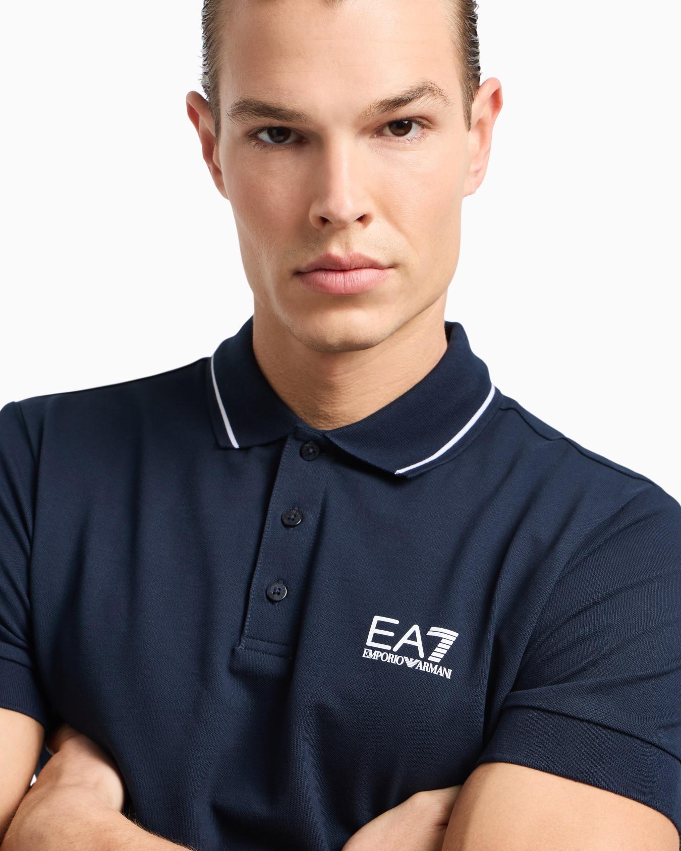 EA7 Ea7 Erkek Dokuma Kumaş Kısa Kol Düz Model Mavi Polo Yaka T-Shirt 8NPF16 PJVUZ-1562
