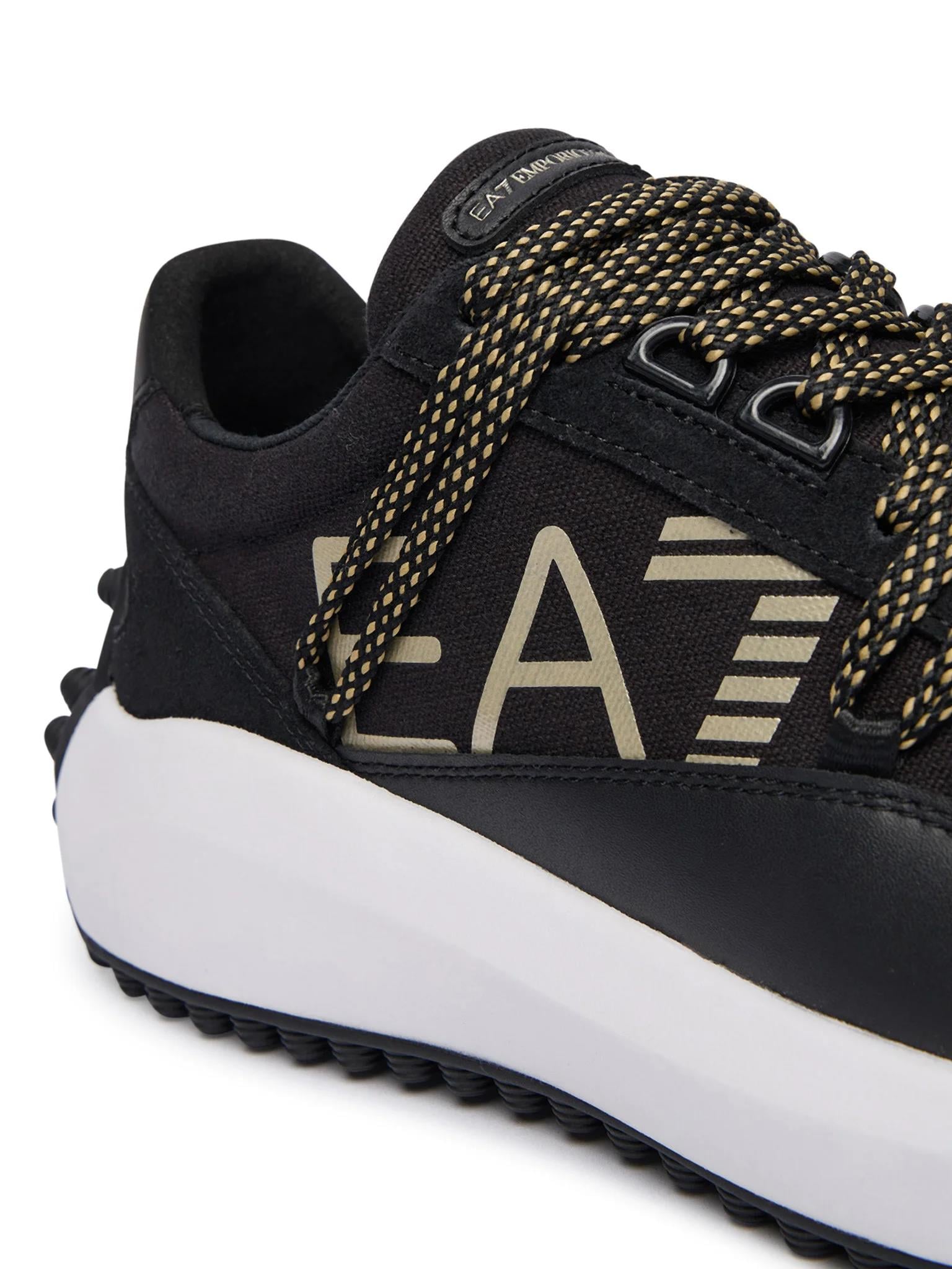 EA7 Ea7 Erkek Kalın Tabanlı Marka Logolu Bağcıklı Siyah-Altın Sneaker 7X000355 AF18869-MC021