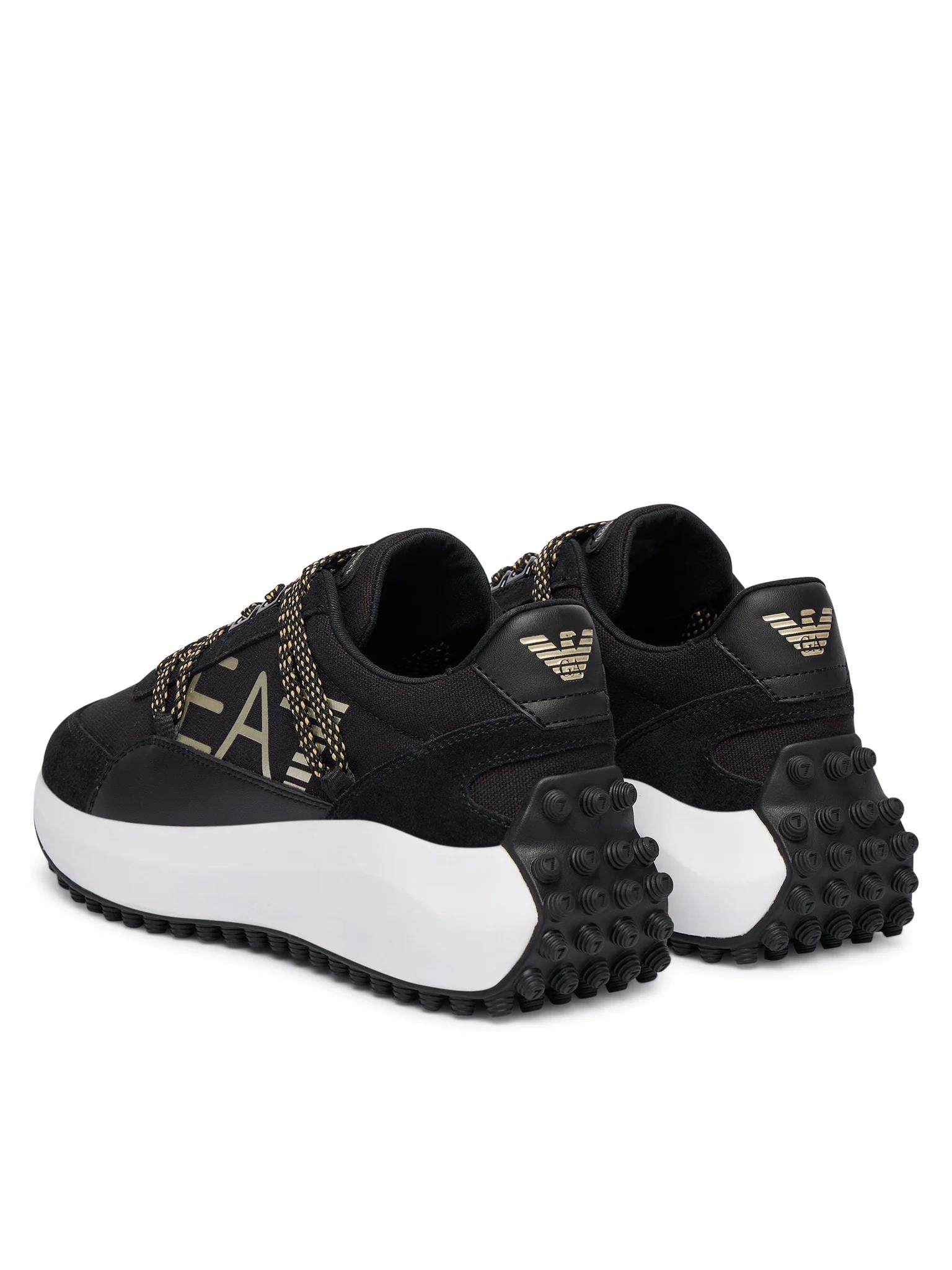 EA7 Ea7 Erkek Kalın Tabanlı Marka Logolu Bağcıklı Siyah-Altın Sneaker 7X000355 AF18869-MC021