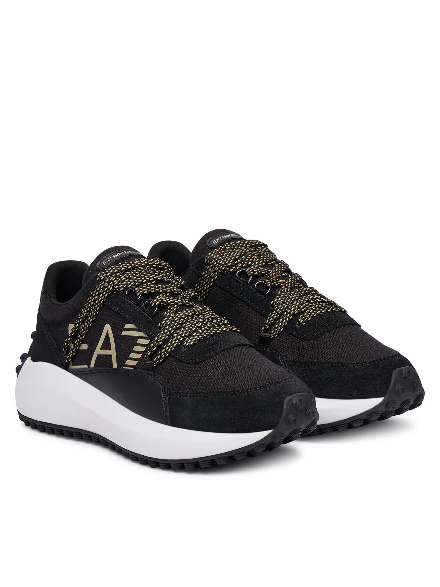 EA7 Ea7 Erkek Kalın Tabanlı Marka Logolu Bağcıklı Siyah-Altın Sneaker 7X000355 AF18869-MC021