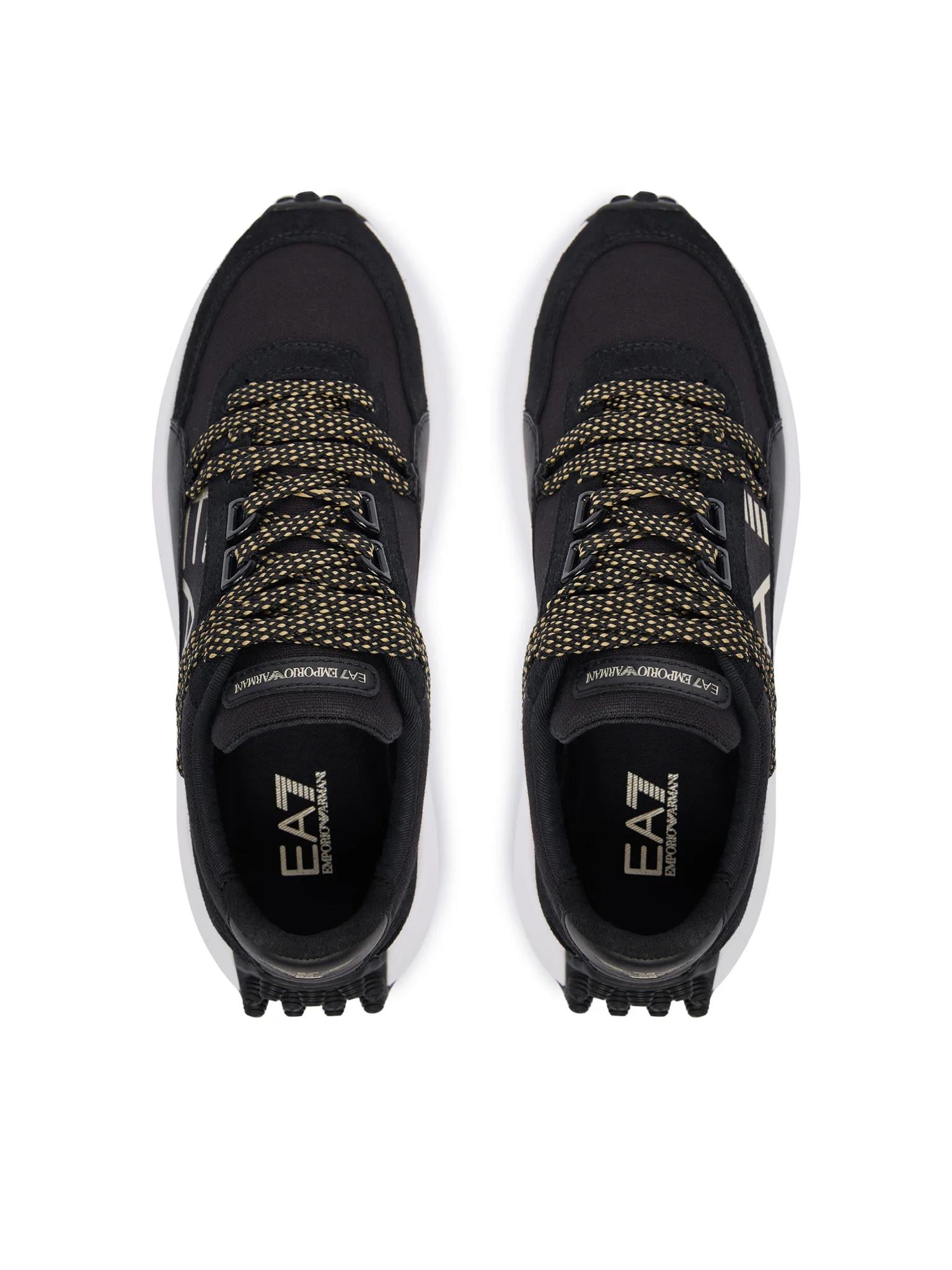 EA7 Ea7 Erkek Kalın Tabanlı Marka Logolu Bağcıklı Siyah-Altın Sneaker 7X000355 AF18869-MC021