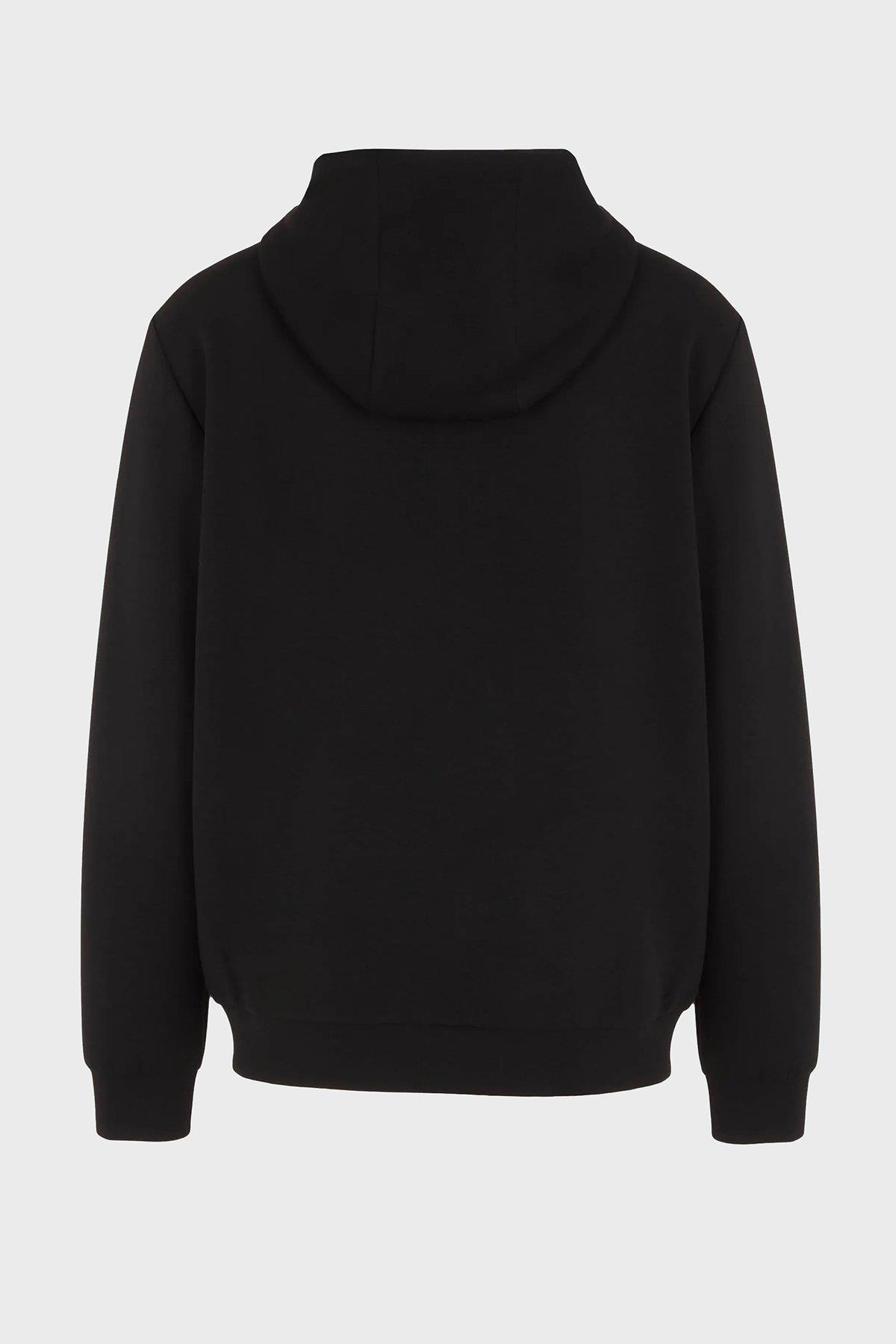 EA7 Ea7 Erkek Kapüşonlu Fermuar Kapama Uzun Kol Cep Detay Siyah Sweatshirt 8NPM20 PJ4EZ-1200