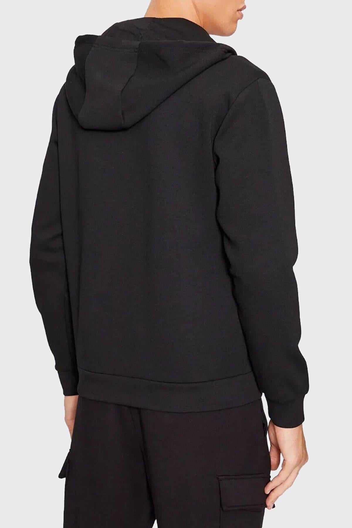 EA7 Ea7 Erkek Kapüşonlu Fermuar Kapama Uzun Kol Cep Detay Siyah Sweatshirt 8NPM20 PJ4EZ-1200