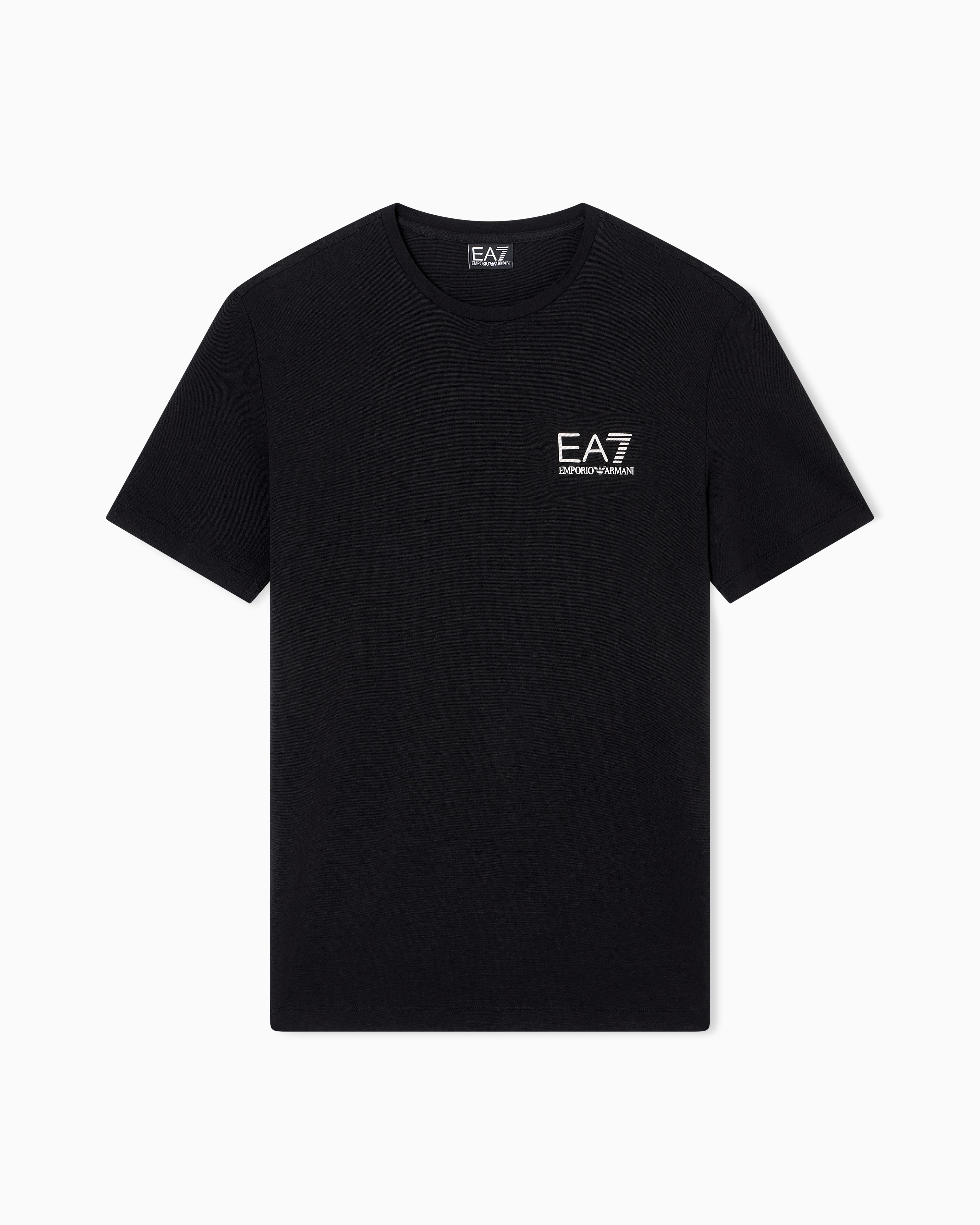 EA7 Ea7 Erkek Kısa Kol Bisiklet Yaka Pamuklu EA7 Desen Siyah T-Shirt 7M000666 AF13739-UC001