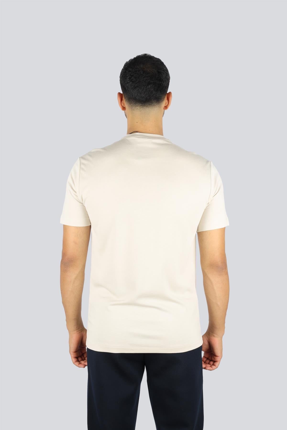 EA7 Ea7 Erkek Kısa Kol Bisiklet Yaka Pamuklu EA7 Desen Krem T-Shirt 7M000666 AF13739-U1086