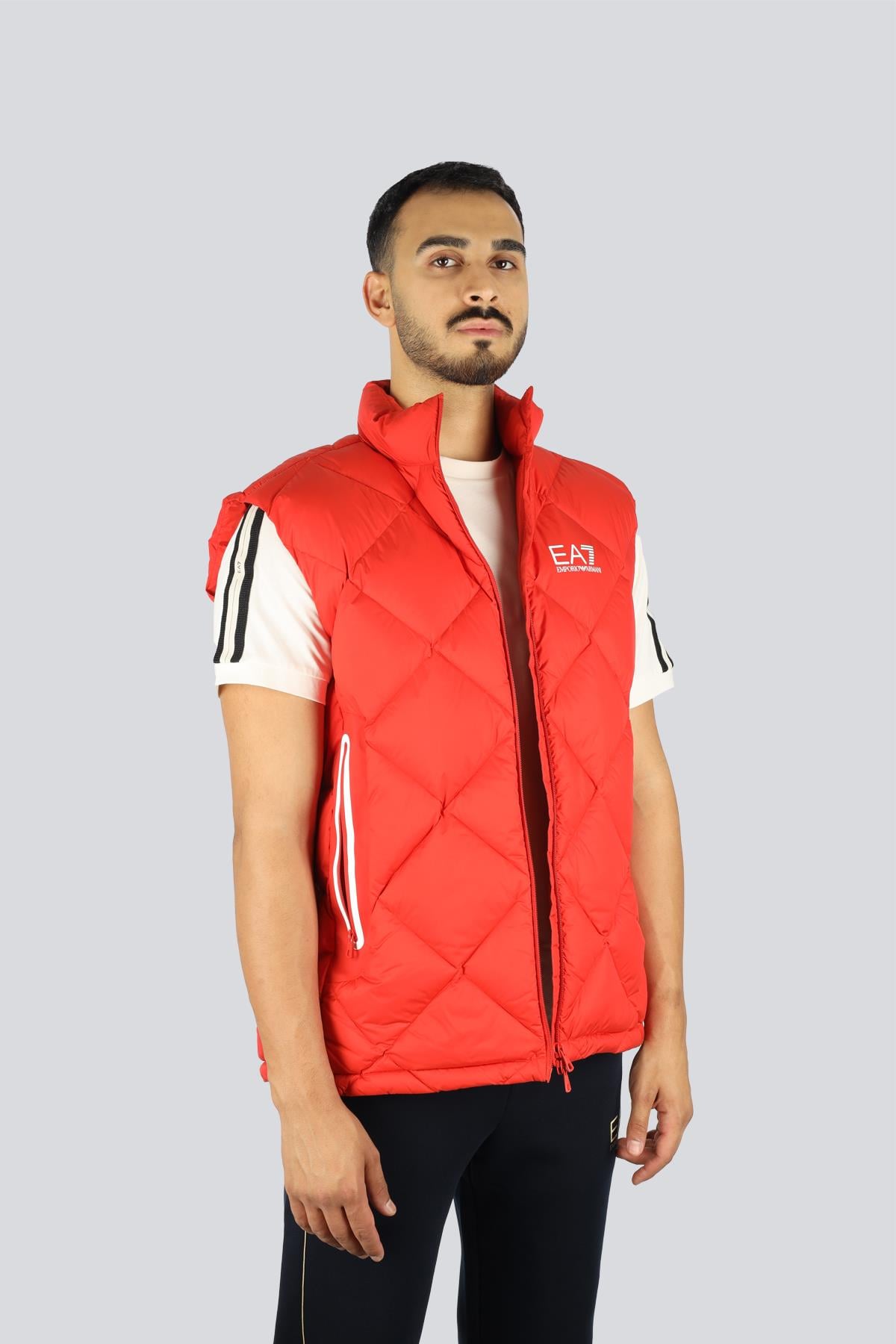 EA7 Ea7 Erkek Kolsuz Dik Yaka Şişme Fermuar Kapama Kırmızı Yelek 7M001002 AF15923-U5008