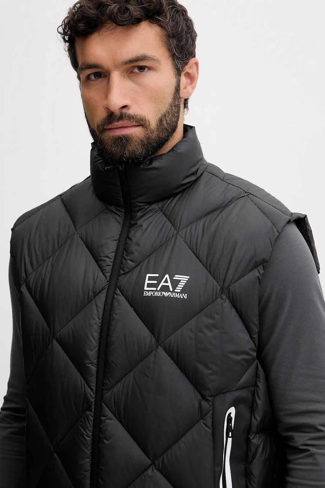 EA7 Ea7 Erkek Kolsuz Dik Yaka Şişme Fermuar Kapama Siyah Yelek 7M001002 AF15923-UC001