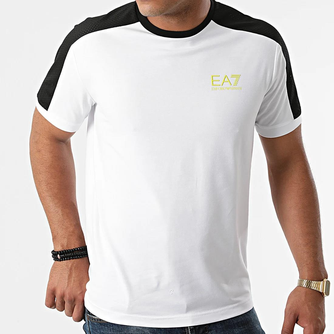 Ea7 Ea7 Erkek Logo Baskılı Bisiklet Yaka Normal Kesim Beyaz T-Shirt 6KPT13 PJ6RZ-BEY