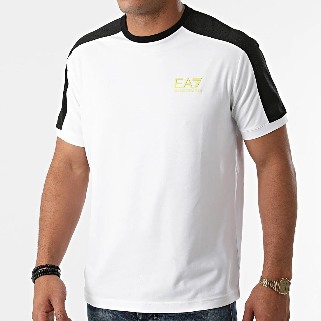Ea7 Ea7 Erkek Logo Baskılı Bisiklet Yaka Normal Kesim Beyaz T-Shirt 6KPT13 PJ6RZ-BEY