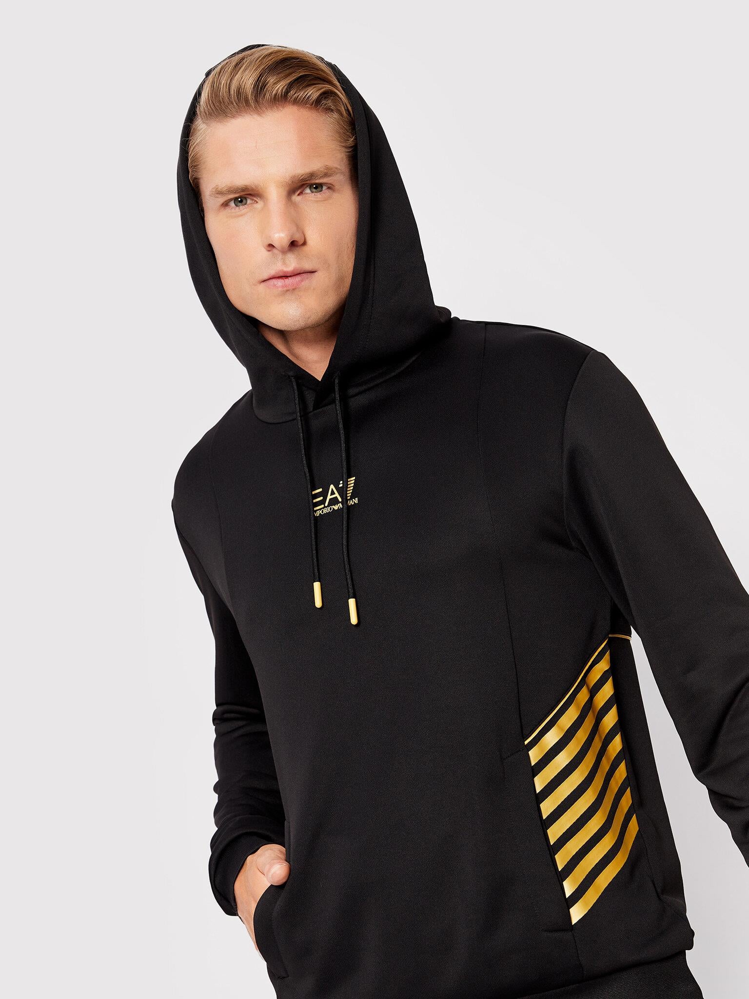 Ea7 Ea7 Erkek Marka Logo Detaylı Kapşonlu İpli Siyah Sweatshirt 6LPM03 PJ16Z-0208