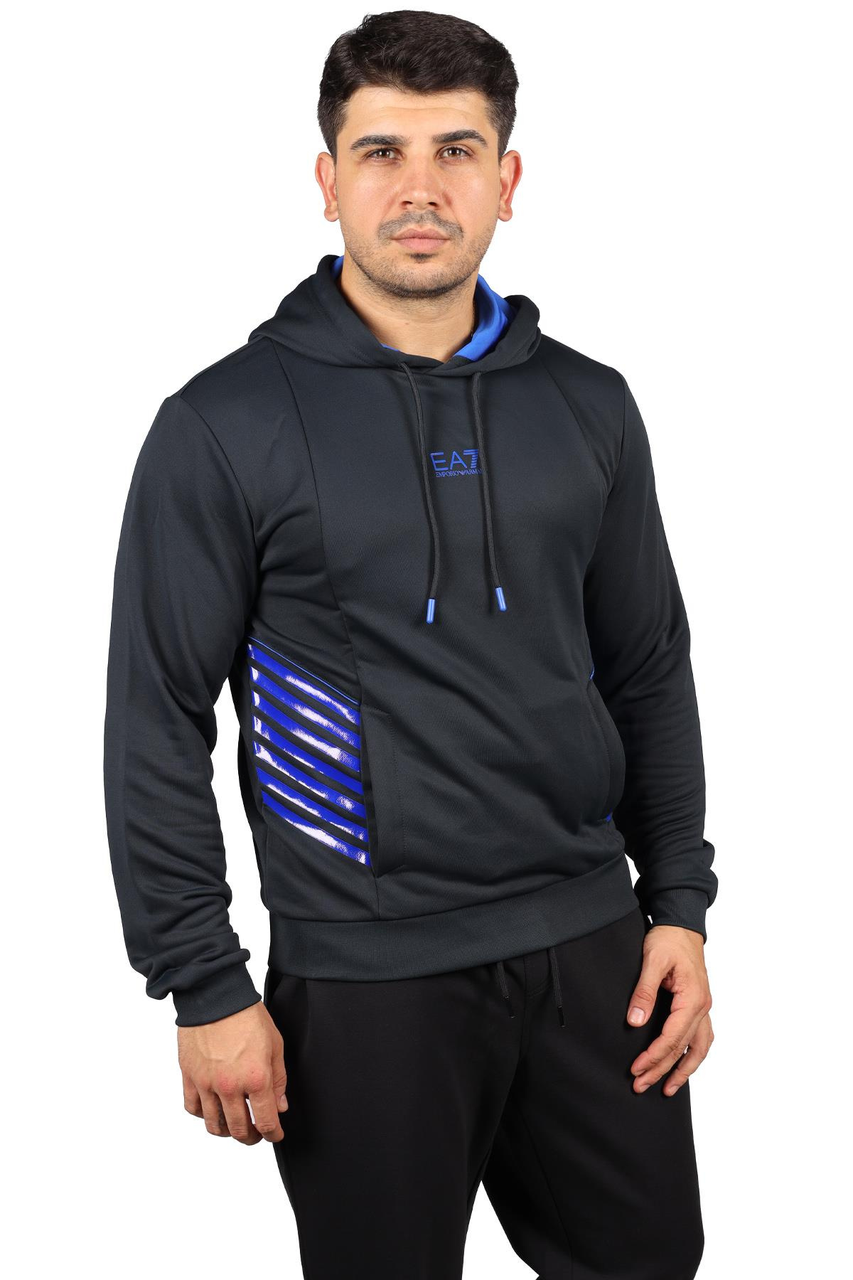 Ea7 Ea7 Erkek Marka Logo Detaylı Kapşonlu İpli Lacivert Sweatshirt 6LPM03 PJ16Z-1578