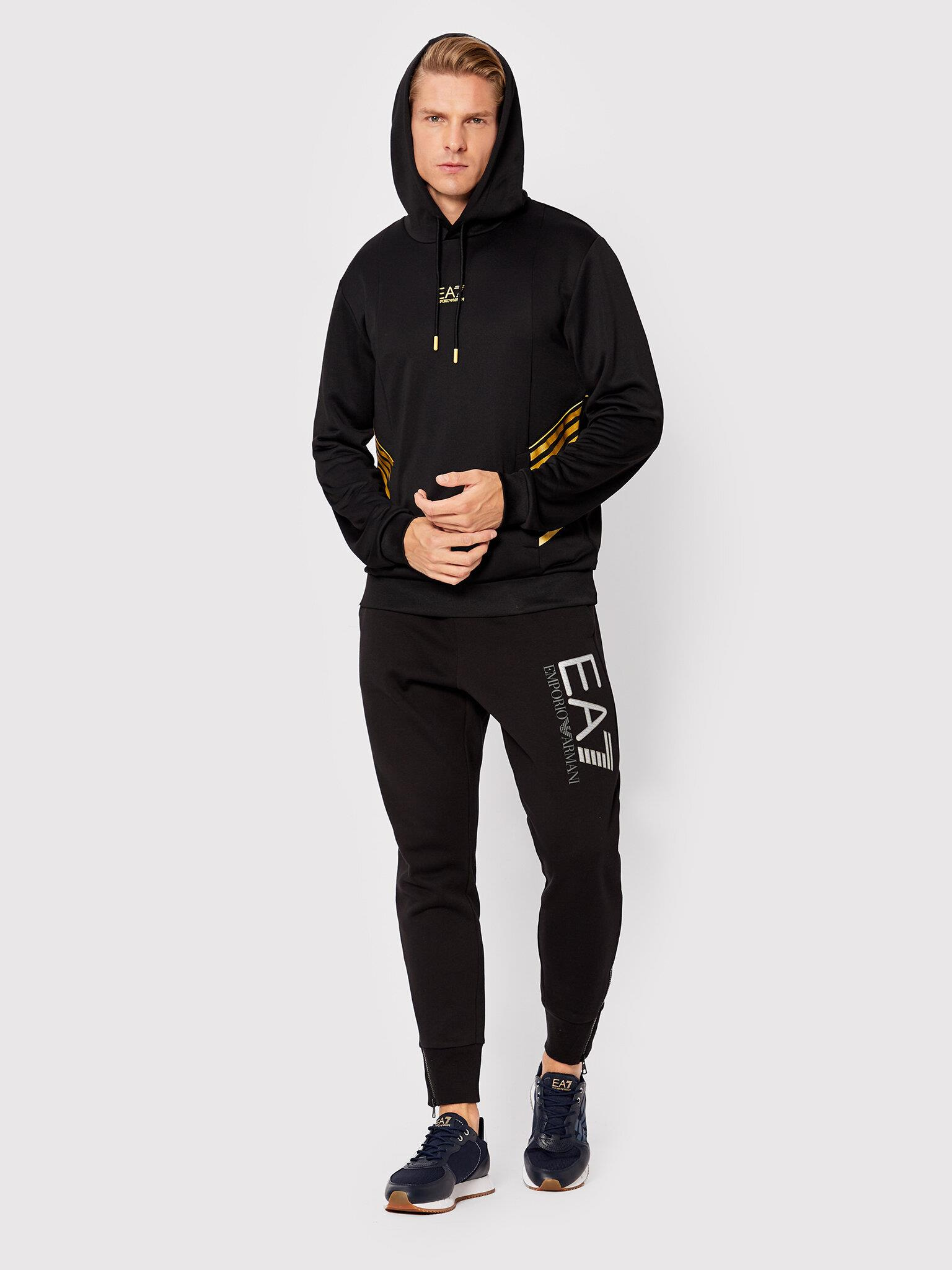 Ea7 Ea7 Erkek Marka Logo Detaylı Kapşonlu İpli Siyah Sweatshirt 6LPM03 PJ16Z-0208