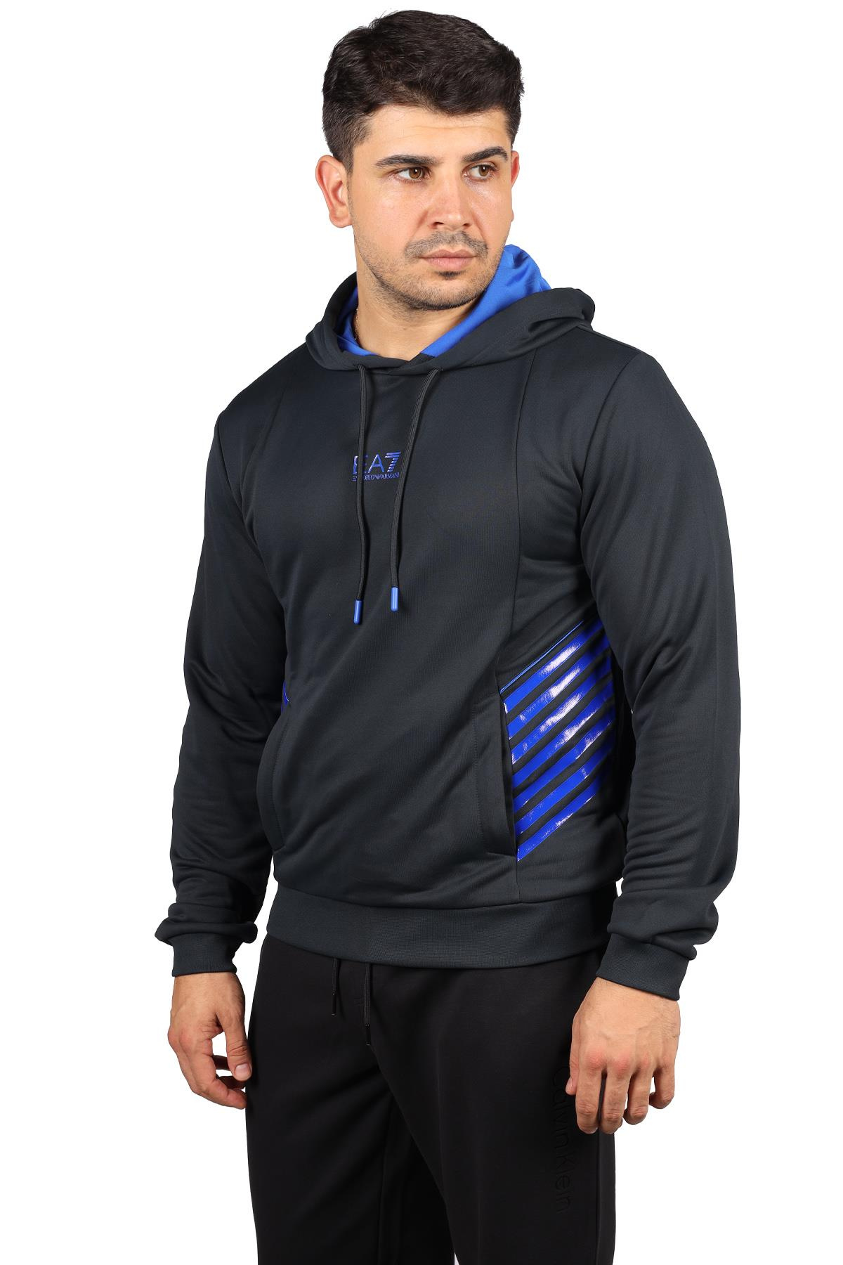 Ea7 Ea7 Erkek Marka Logo Detaylı Kapşonlu İpli Lacivert Sweatshirt 6LPM03 PJ16Z-1578