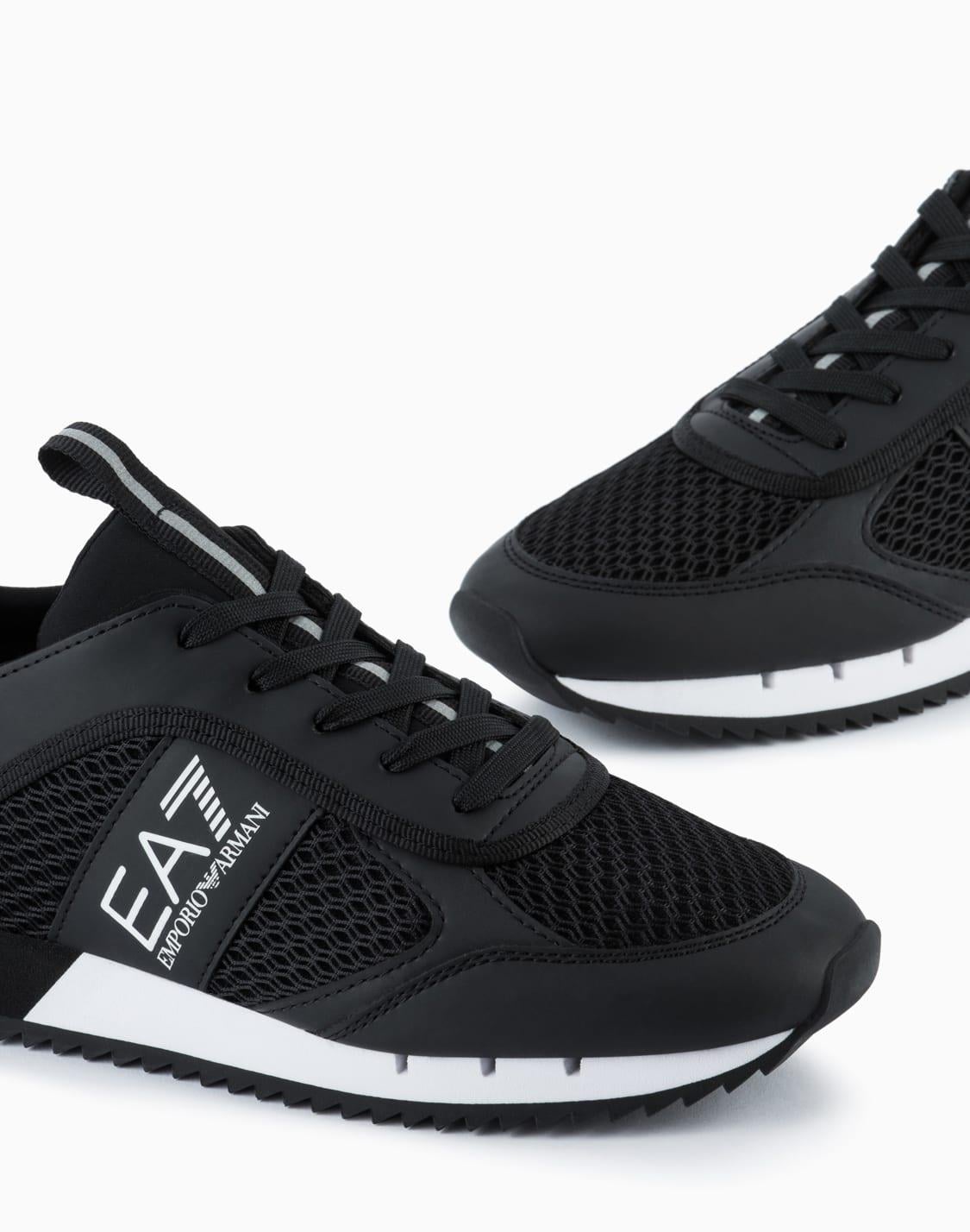 EA7 Ea7 Erkek Nefes Alabilen File Detaylı Rahat Taban Kartal Logo Motifli Beyaz-Siyah Sneaker 7X000334 AF18610-MC001