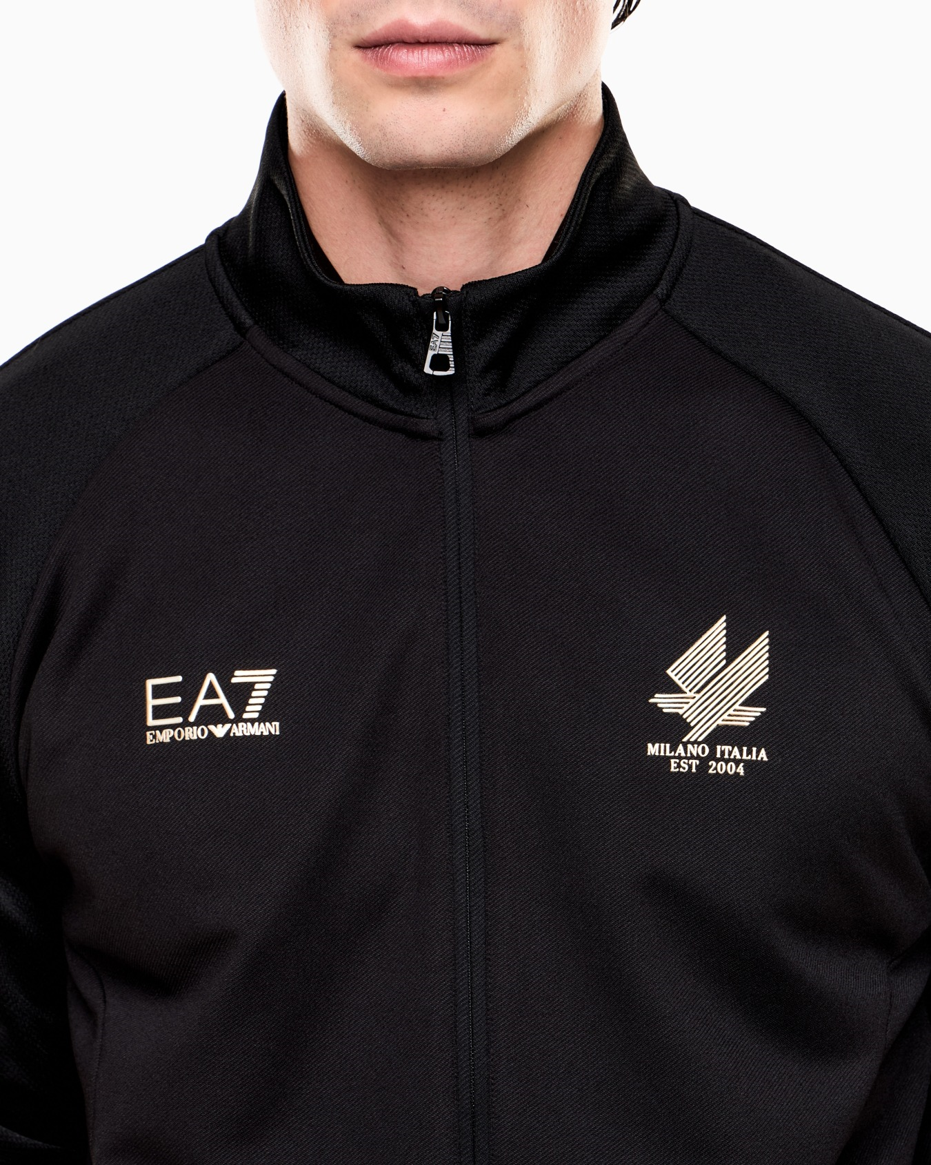 EA7 Ea7 Erkek Normal Kalıp Esnek Kumaşlı Fermuarlı Dik Yakalı EA7 Logo Detaylı Siyah Sweatshirt 7M002297 AF21420-UC001