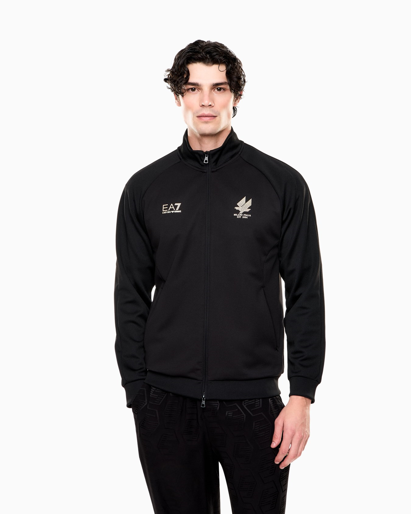 EA7 Ea7 Erkek Normal Kalıp Esnek Kumaşlı Fermuarlı Dik Yakalı EA7 Logo Detaylı Siyah Sweatshirt 7M002297 AF21420-UC001