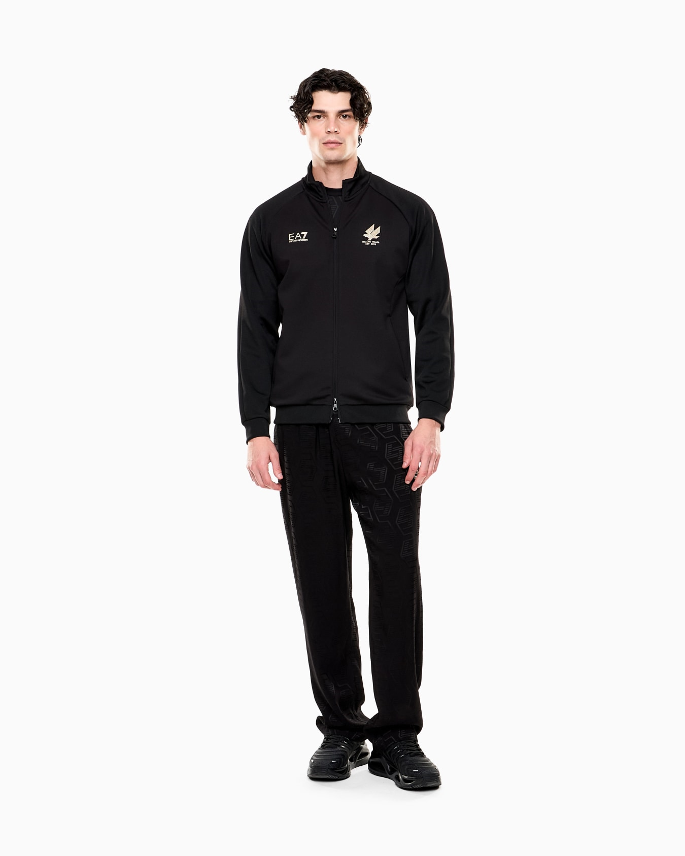 EA7 Ea7 Erkek Normal Kalıp Esnek Kumaşlı Fermuarlı Dik Yakalı EA7 Logo Detaylı Siyah Sweatshirt 7M002297 AF21420-UC001