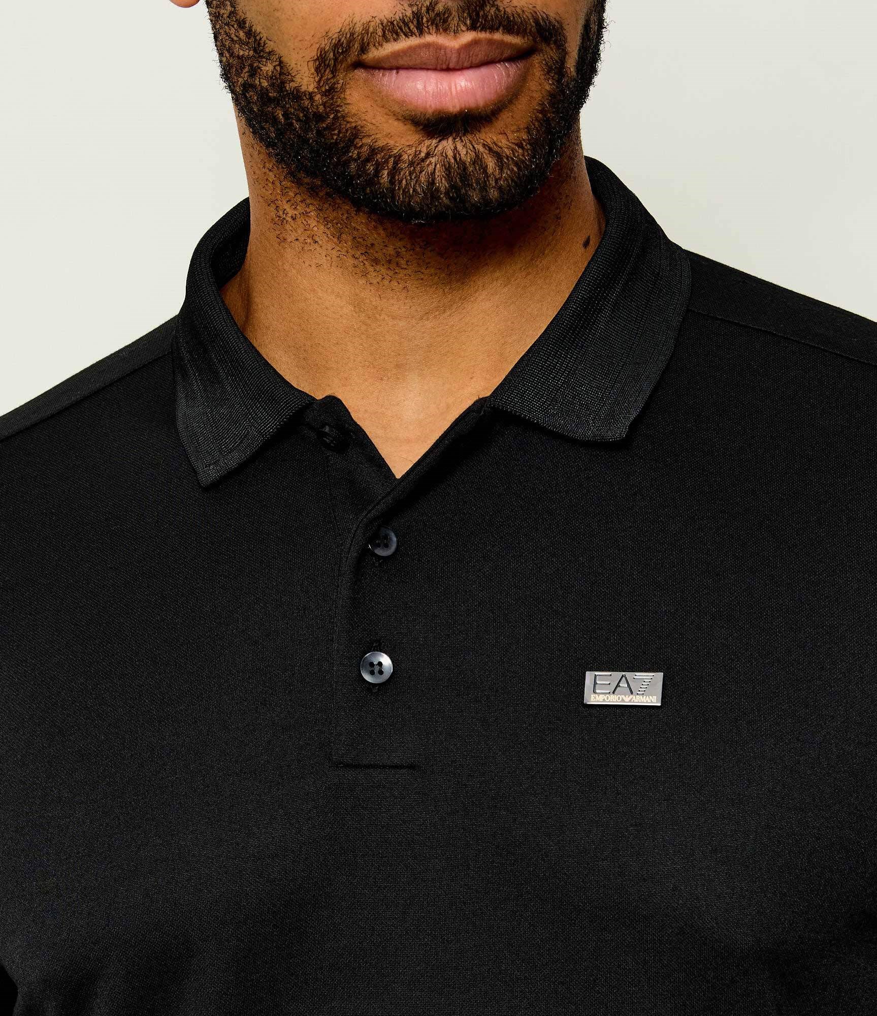 EA7 Ea7 Erkek Normal Kalıp Plaka Logo Detaylı Kısa Kollu Siyah Polo Yaka T-Shirt 7M002097 AF13862-UC001