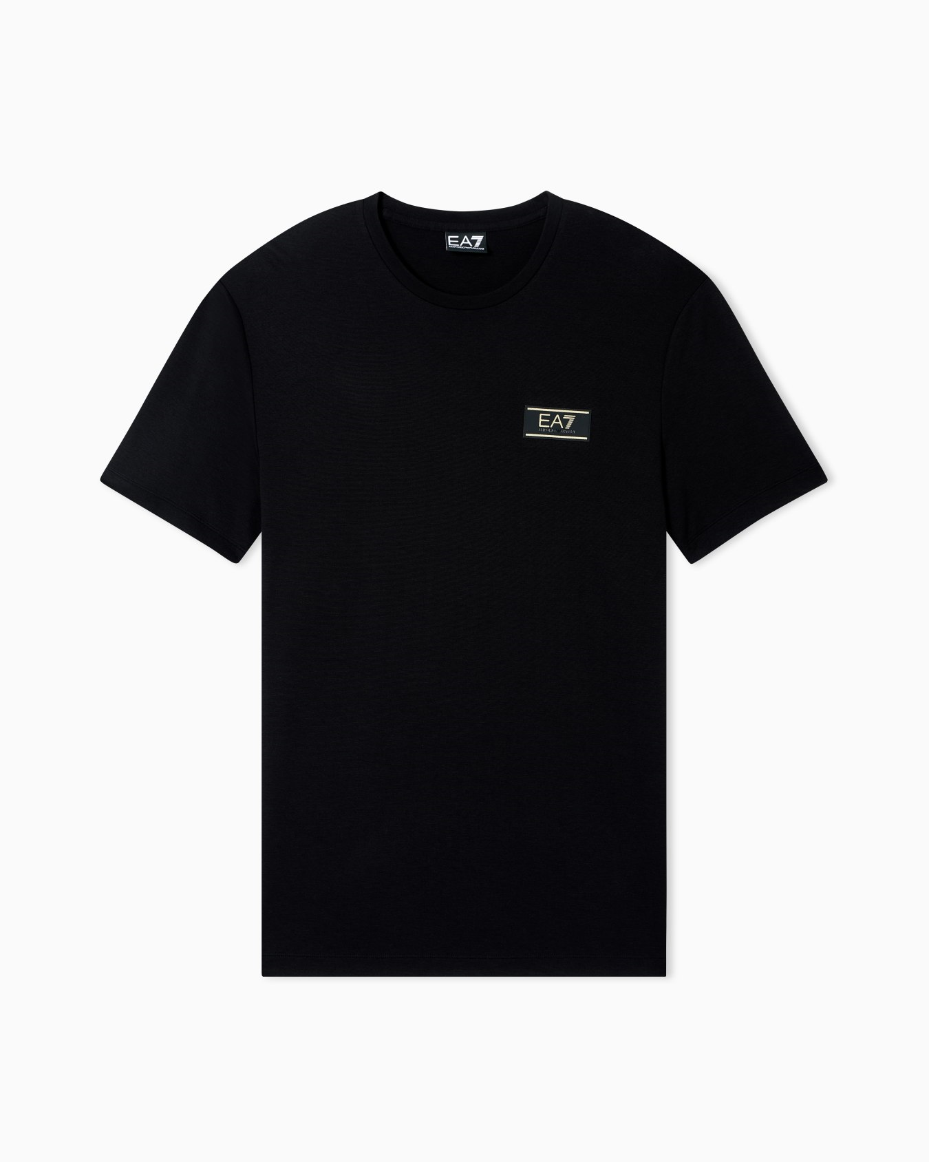 EA7 Ea7 Erkek Normal Kalıp Viskoz Karışımlı Kumaş Yuvarlak Yakalı Logo Etiketli Kısa Kollu Siyah T-Shirt 7M001331 AF13739-UC001