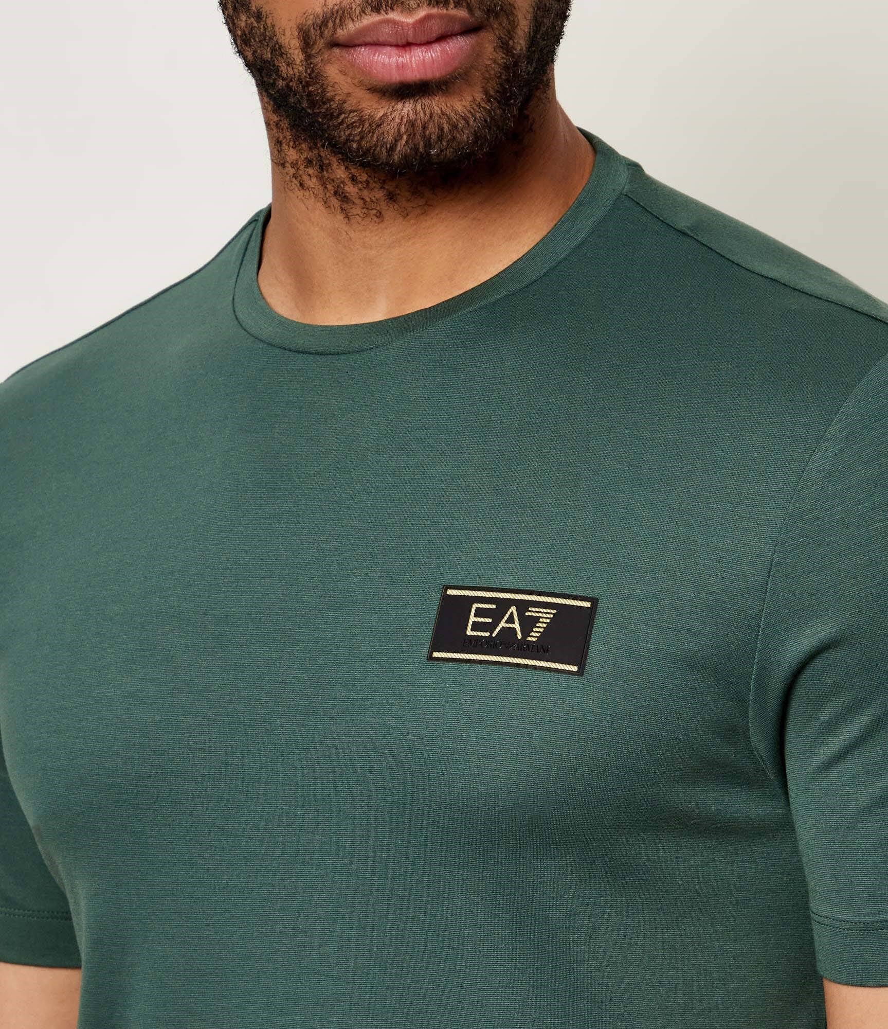 EA7 Ea7 Erkek Normal Kalıp Viskoz Karışımlı Kumaş Yuvarlak Yakalı Logo Etiketli Kısa Kollu Yeşil T-Shirt 7M001331 AF13739-U7260
