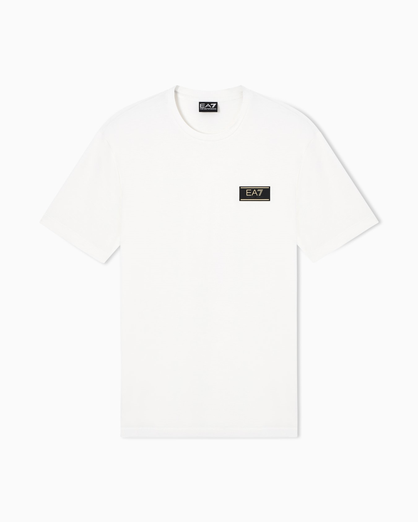 EA7 Ea7 Erkek Normal Kalıp Viskoz Karışımlı Kumaş Yuvarlak Yakalı Logo Etiketli Kısa Kollu Beyaz T-Shirt 7M001331 AF13739-U0004
