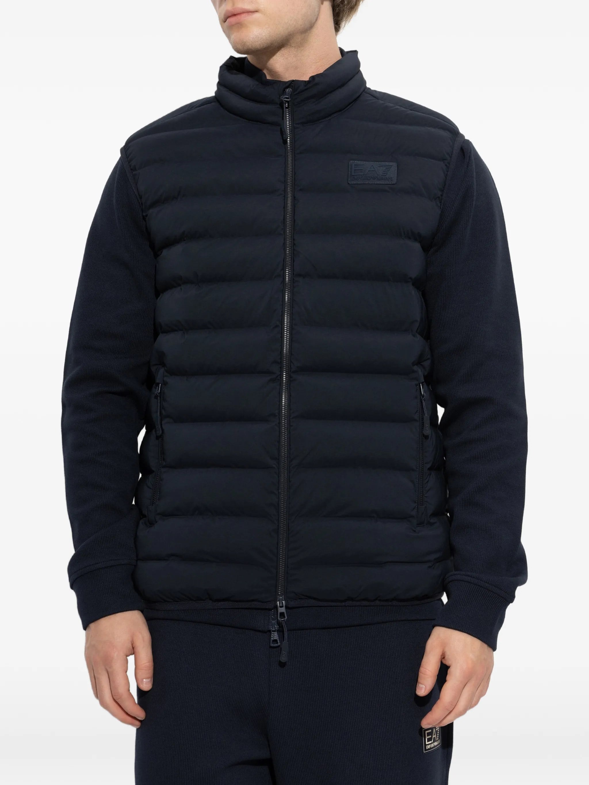 EA7 Ea7 Erkek Pamuklu Regular Fit Kapitoneli Kapüşonlu Fermuarlı Lacivert Yelek 7M002381 AF15953-UB102