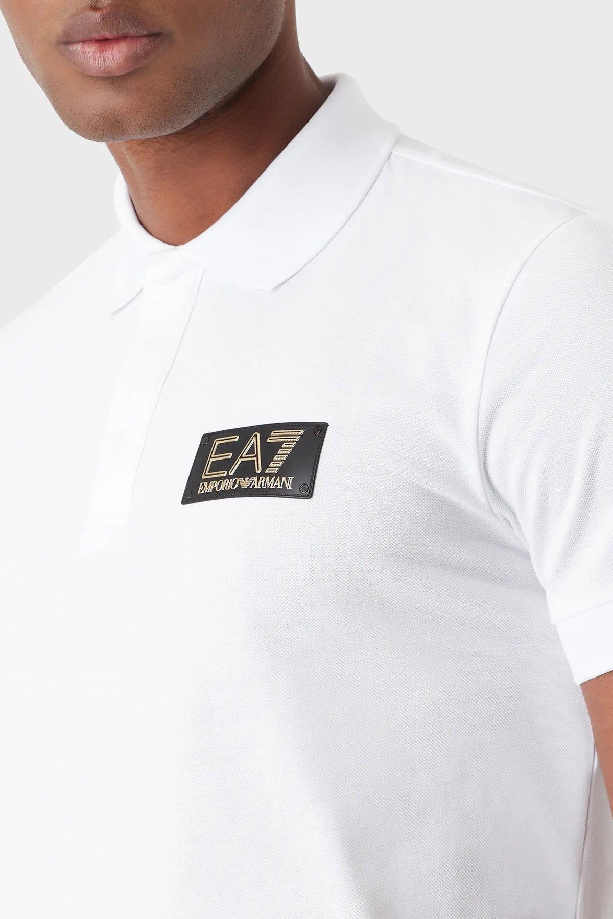 Ea7 Ea7 Erkek Pamuklu Slim Fit Polo Yaka Beyaz Polo Yaka T-Shirt 3RPF01 PJ5AZ-1100