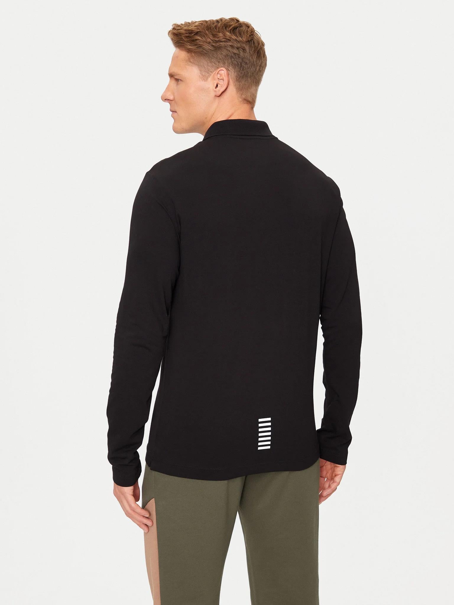 EA7 Ea7 Erkek Pamuklu Uzun Kol Dokuma Günlük Kullanım Siyah1 Polo Yaka T-Shirt 8NPF15 PJVQZ-1200