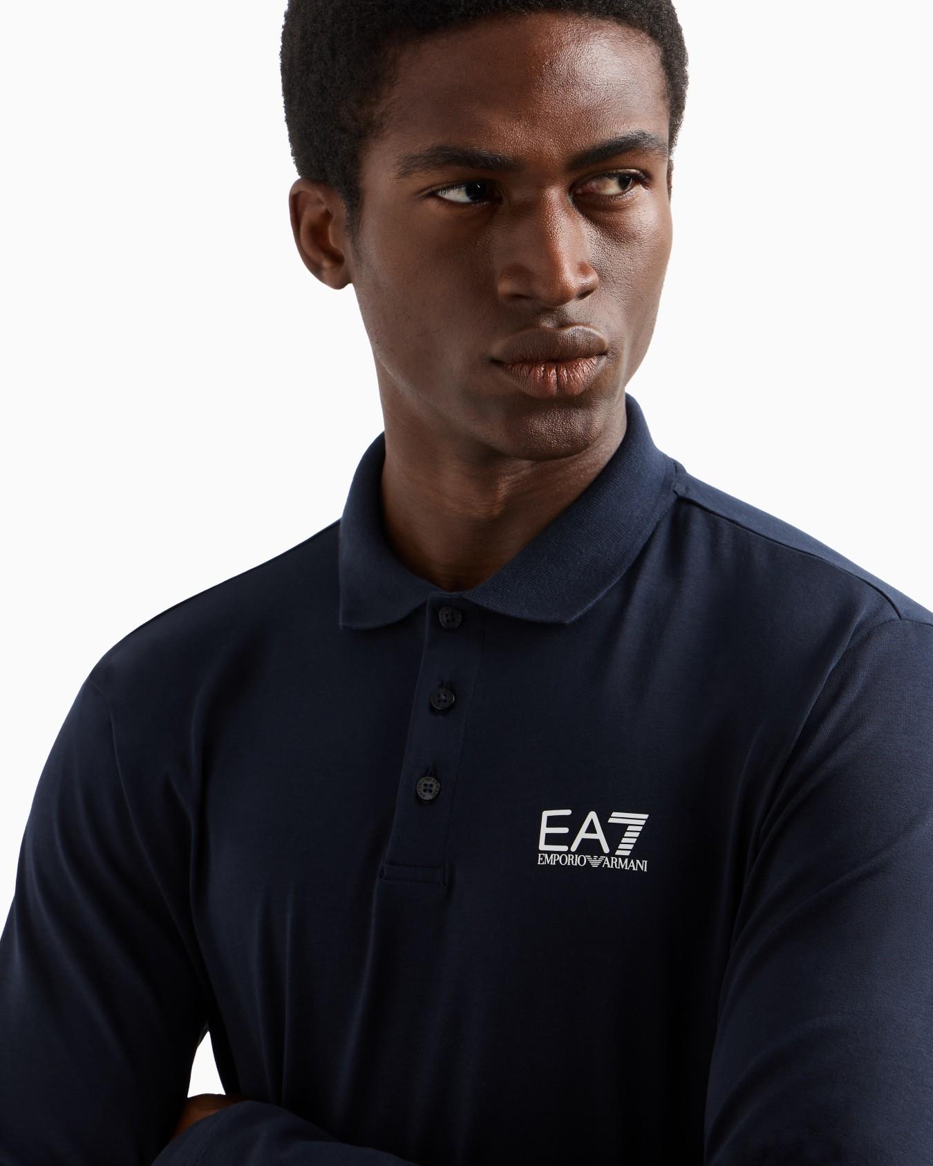 EA7 Ea7 Erkek Pamuklu Uzun Kol Dokuma Günlük Kullanım Mavi Polo Yaka T-Shirt 8NPF15 PJVQZ-1562