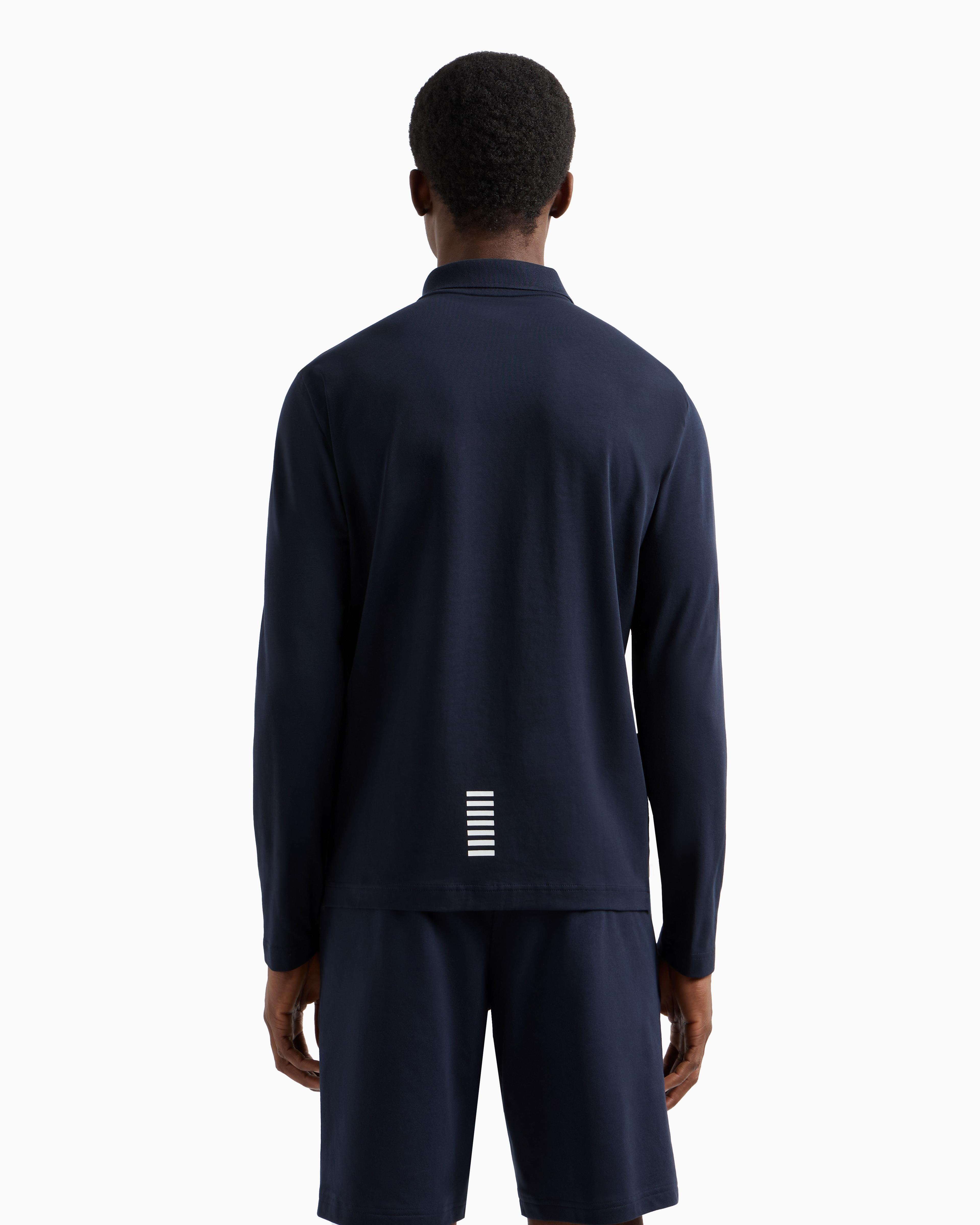 EA7 Ea7 Erkek Pamuklu Uzun Kol Dokuma Günlük Kullanım Mavi Polo Yaka T-Shirt 8NPF15 PJVQZ-1562
