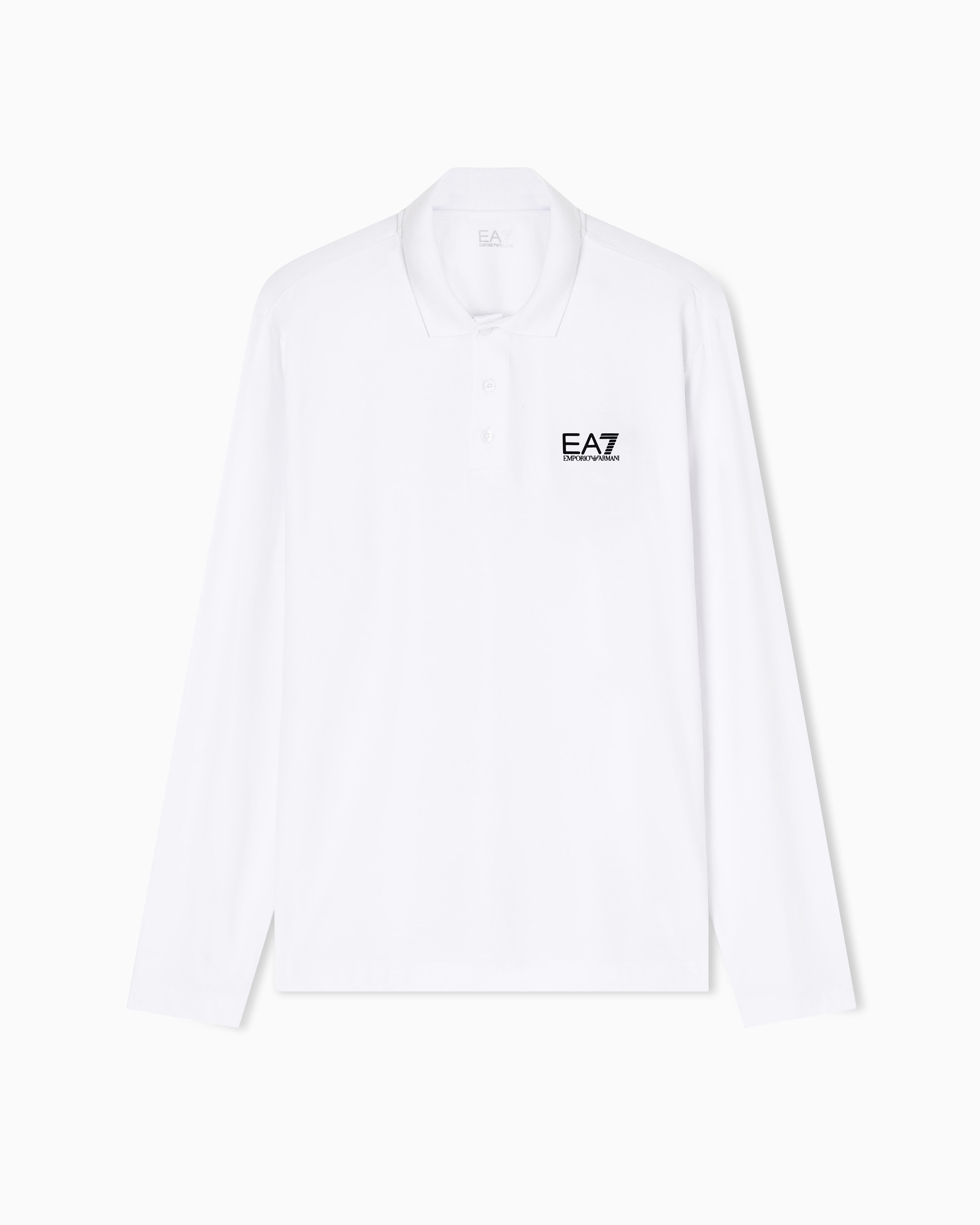 EA7 Ea7 Erkek Pamuklu Uzun Kol Dokuma Günlük Kullanım Beyaz Polo Yaka T-Shirt 8NPF15 PJVQZ-1100