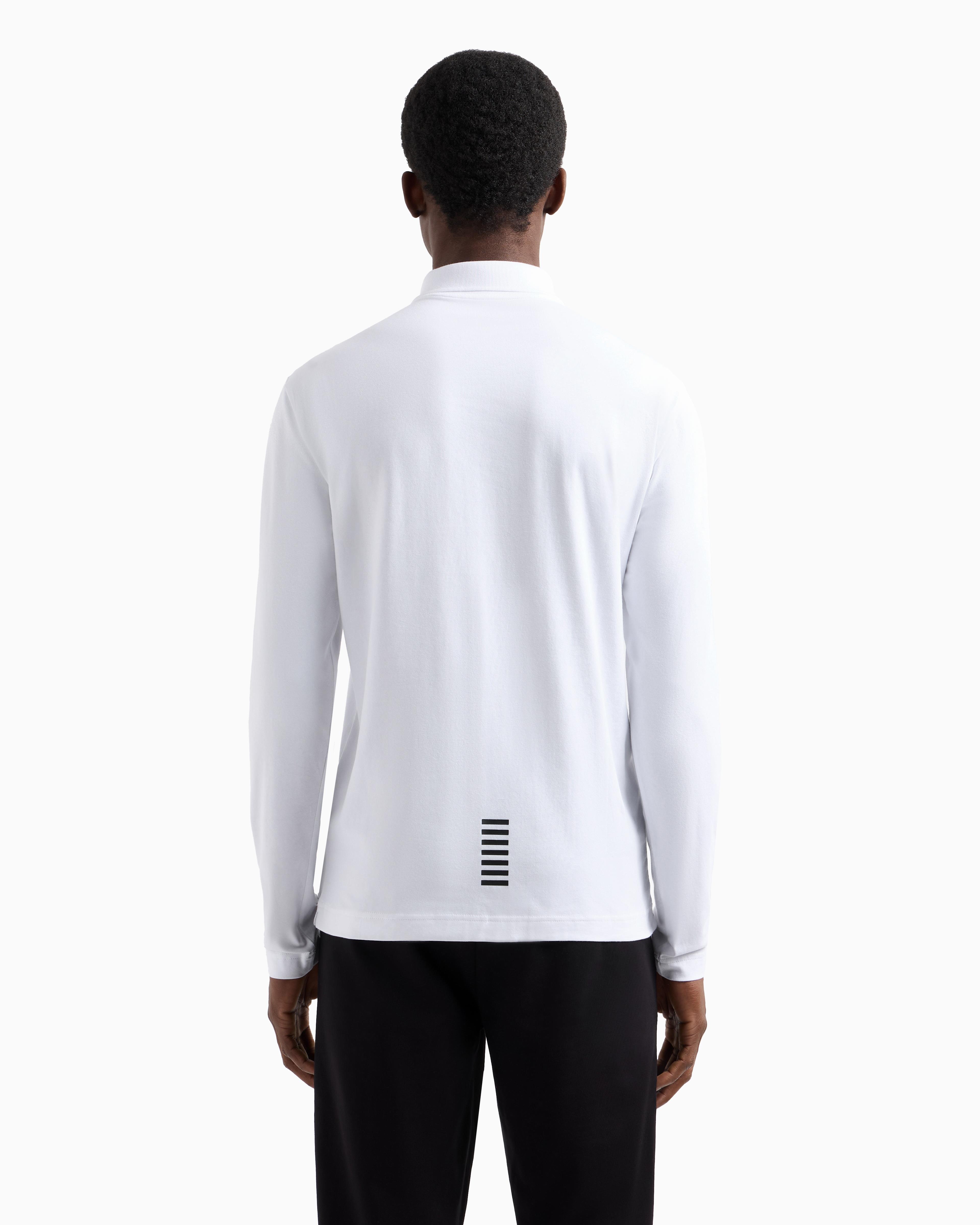 EA7 Ea7 Erkek Pamuklu Uzun Kol Dokuma Günlük Kullanım Beyaz Polo Yaka T-Shirt 8NPF15 PJVQZ-1100