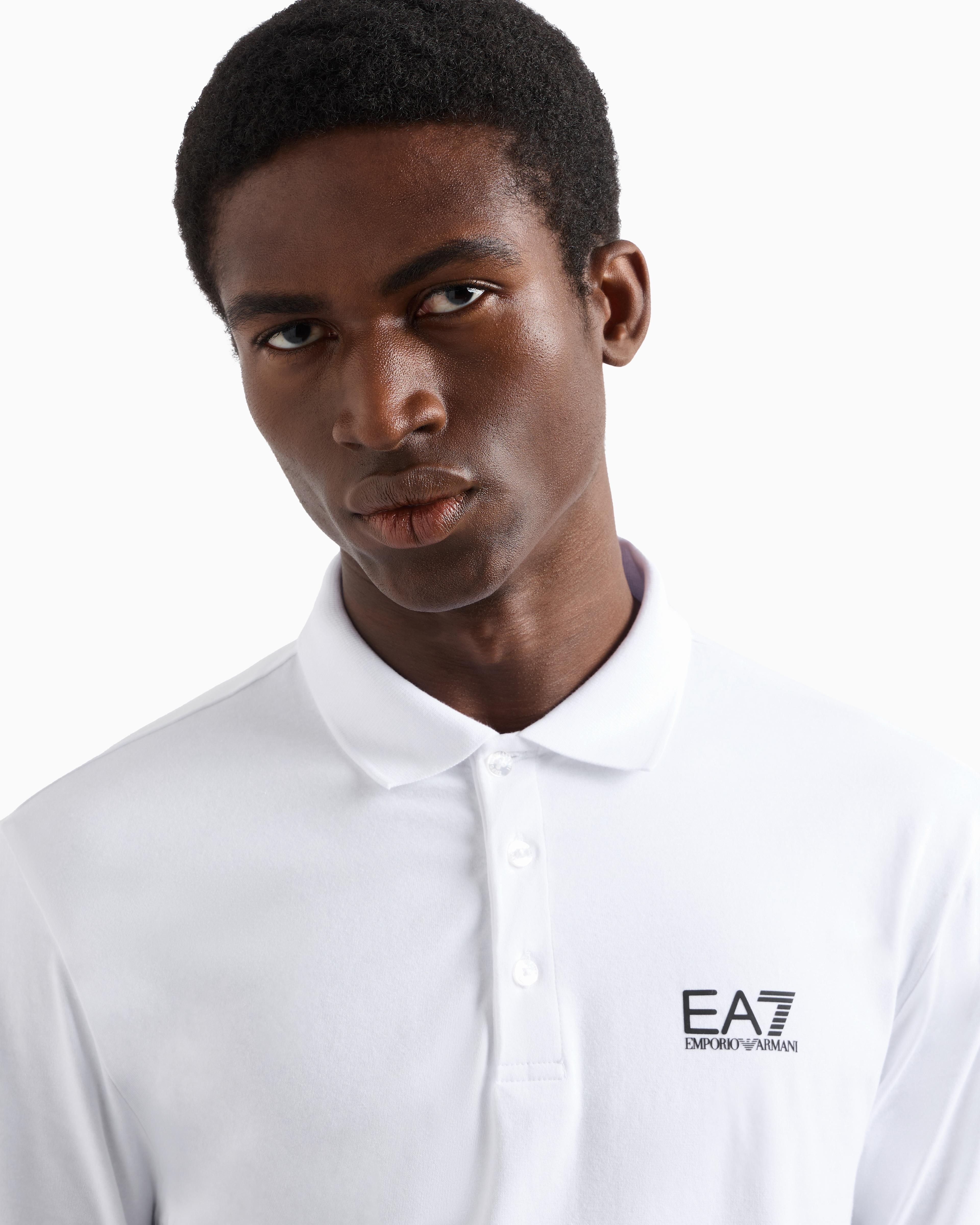 EA7 Ea7 Erkek Pamuklu Uzun Kol Dokuma Günlük Kullanım Beyaz Polo Yaka T-Shirt 8NPF15 PJVQZ-1100